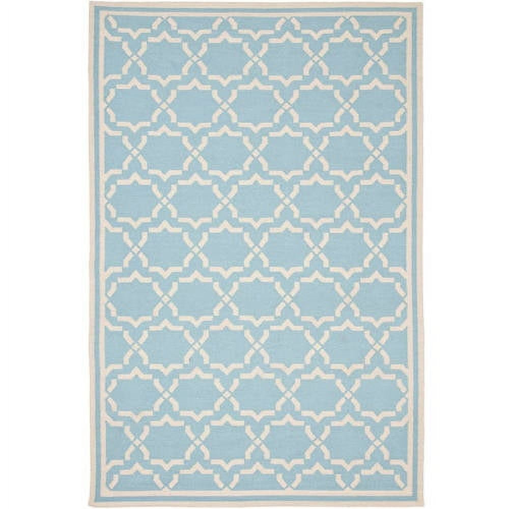 SAFAVIEH Dhurrie Myles Geometric Moroccan Wool Area Rug, Light Blue/Ivory, 3' x 5'