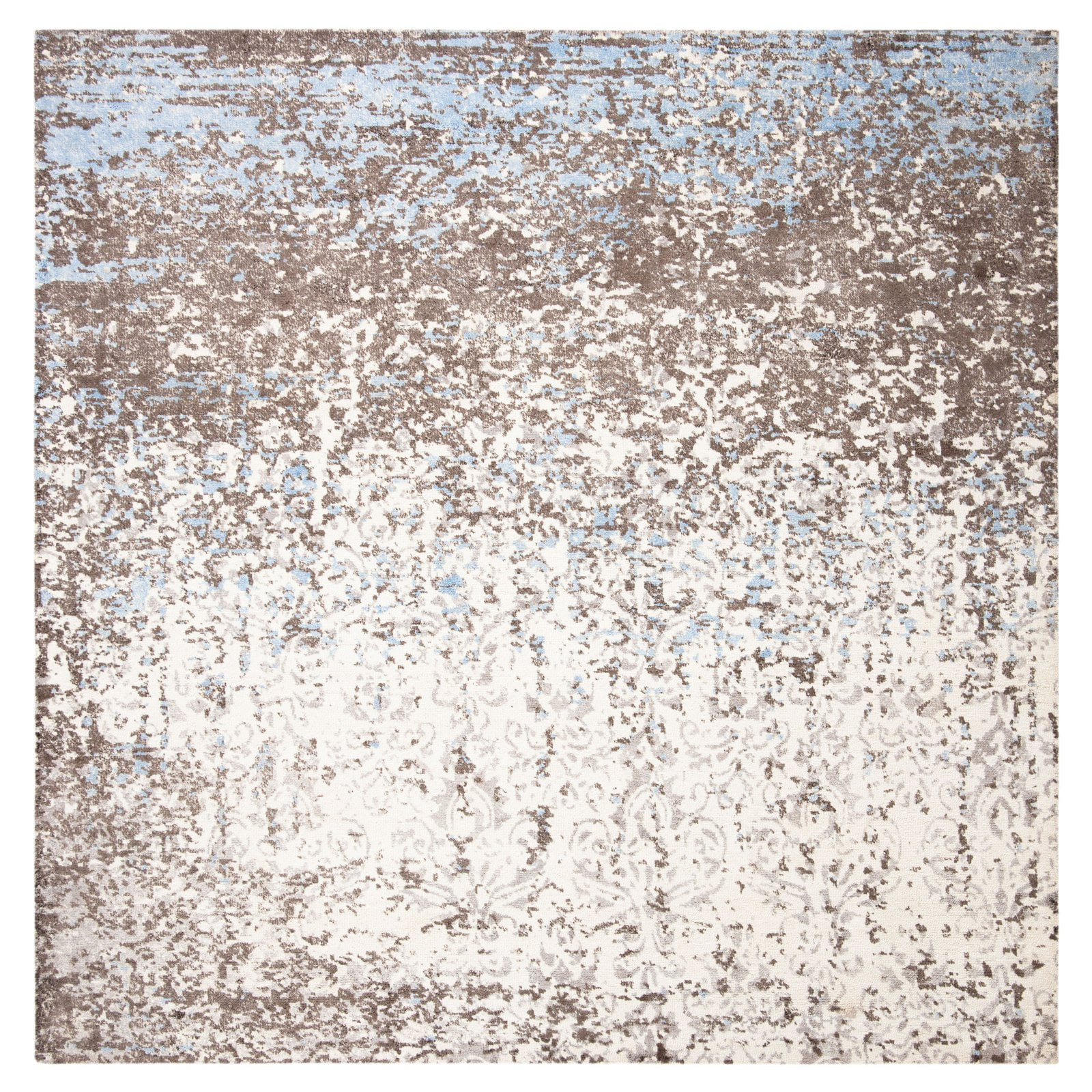 Safavieh  Hand-knotted Expression Tonja Vintage Abstract Viscose Rug Ivory/Grey 6'  x  6' 6' Square Indoor,Handmade Living Room,Bedroom,Dining Room