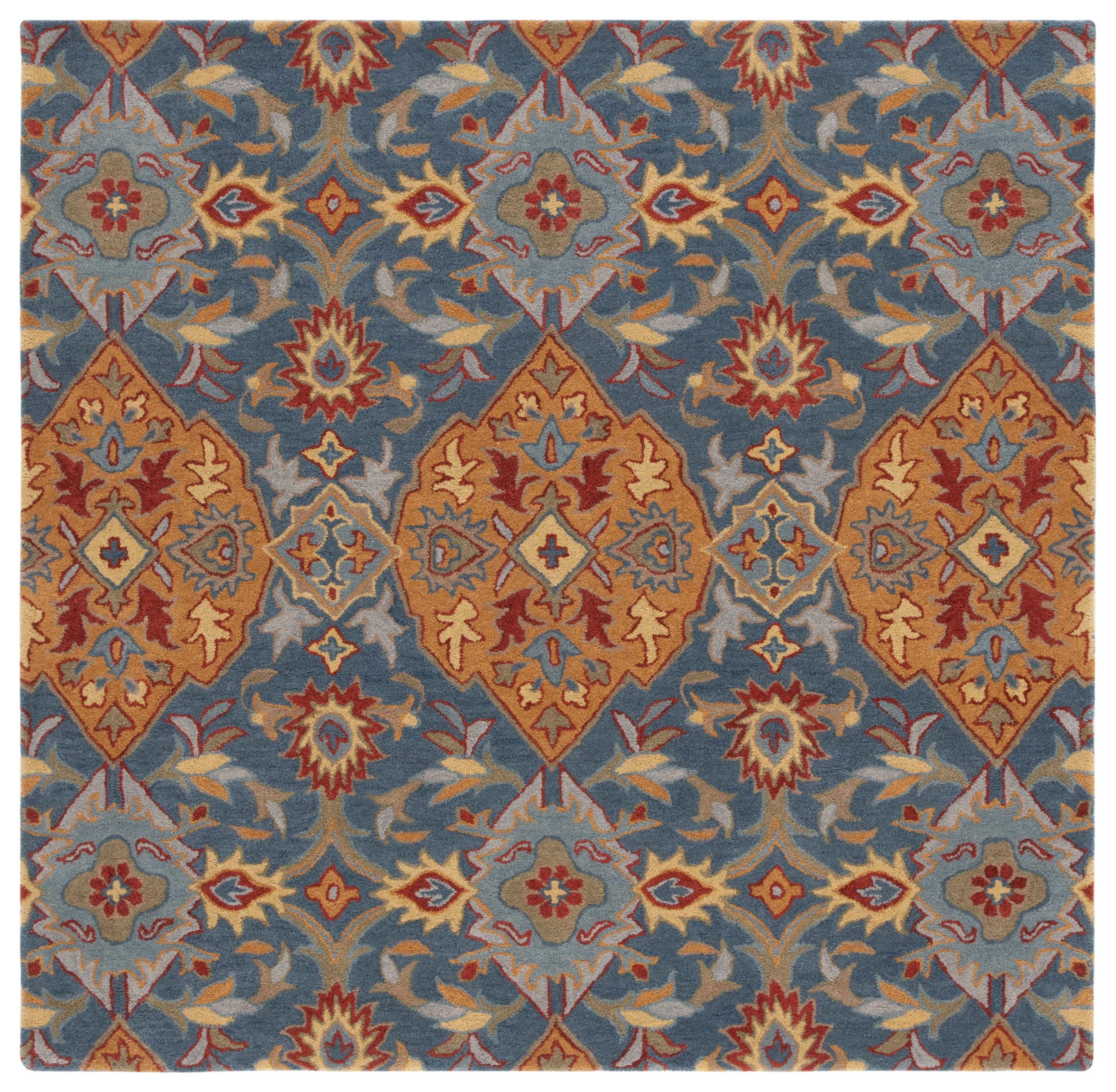SAFAVIEH Heritage Reanna Oriental Wool Area Rug, Navy/Gold, 6' x 6' Square