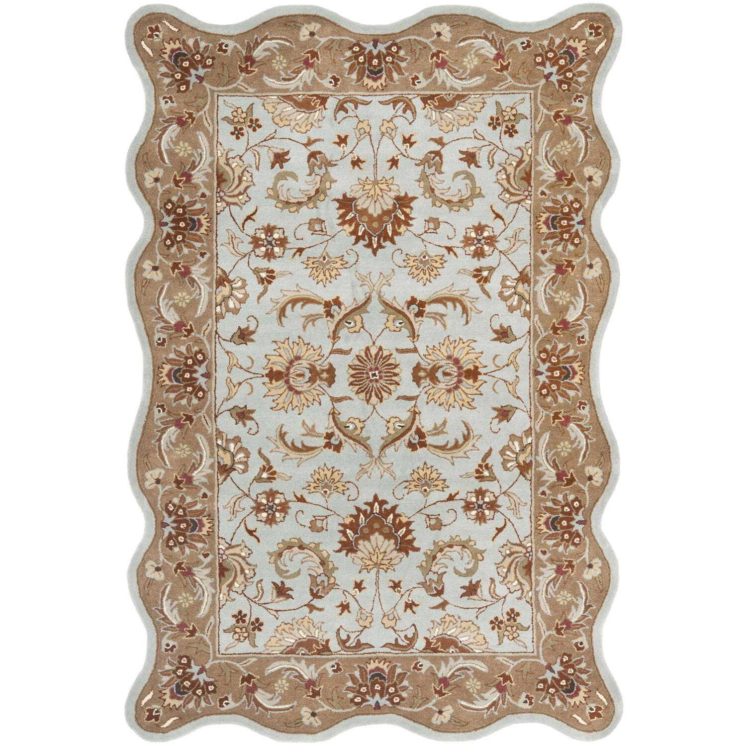 Heritage HG822 Hand Tufted Area Rug - Blue/Beige - 6'x9' Scalloped Edge - Safavieh.