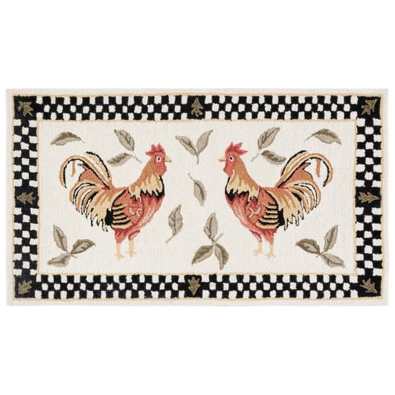 Safavieh  Hand-hooked Vintage Poster Ariadni Rooster Wool Rug.. Ivory/Black 1'8" x 2'6" Handmade 2' x 3' Indoor,Accent Living Room,Entryway,Dining