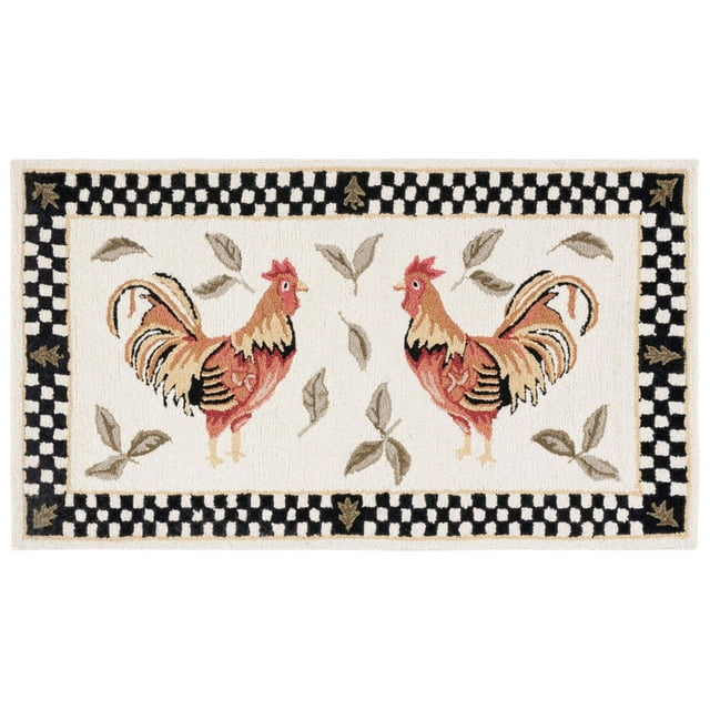 Safavieh  Hand-hooked Vintage Poster Ariadni Rooster Wool Rug.. Ivory/Black 1'8" x 2'6" Handmade 2' x 3' Indoor,Accent Living Room,Entryway,Dining