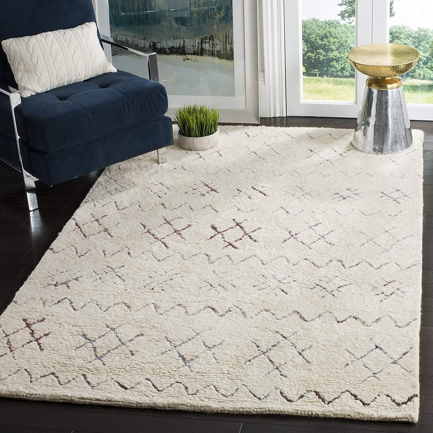 SAFAVIEH Casablanca Corrine Geometric Shag Area Rug, Ivory/Multi, 6' x 9'