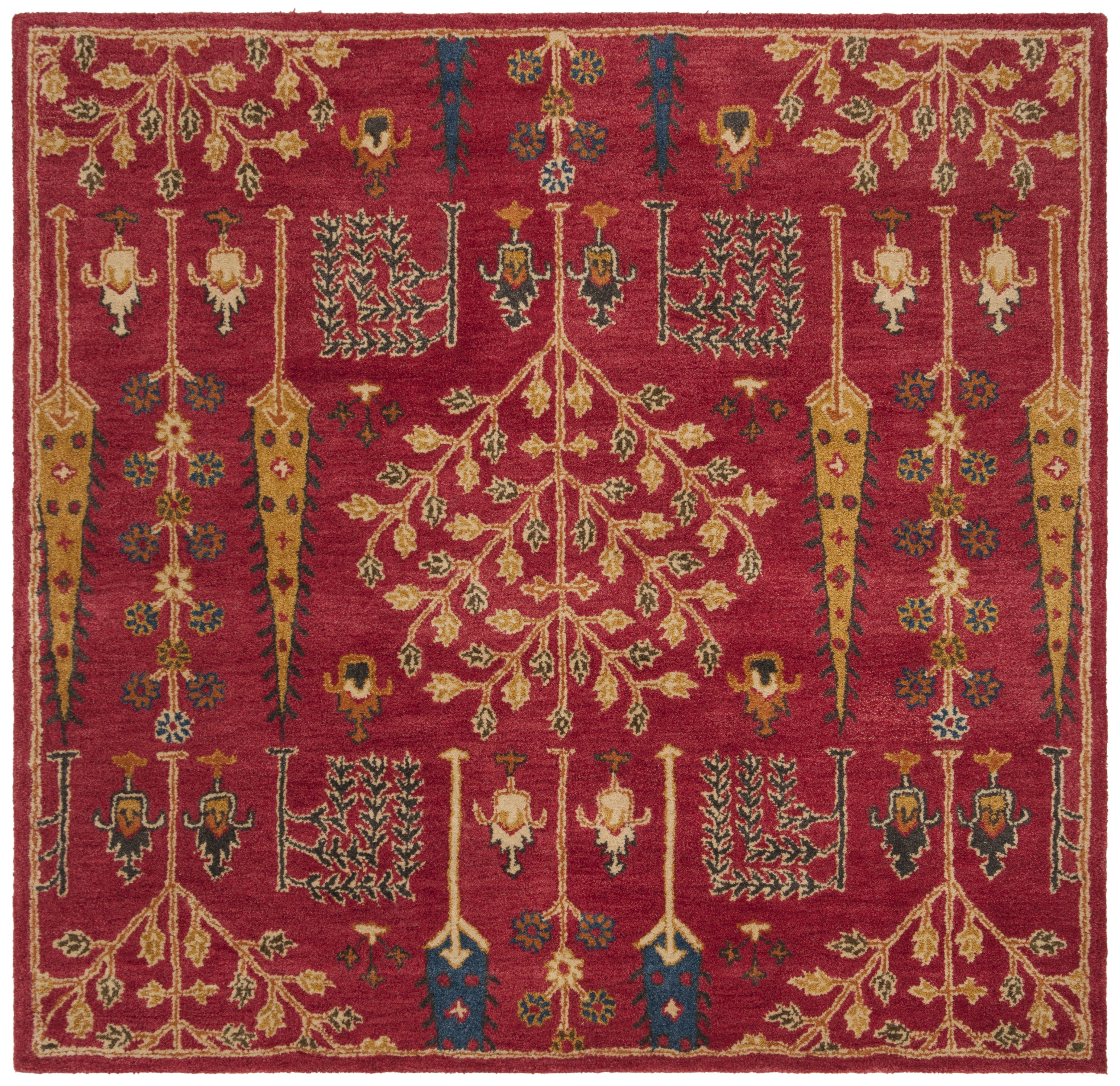 SAFAVIEH Heritage Kynaston Floral Wool Area Rug, Red/Multi, 4' x 4' Square