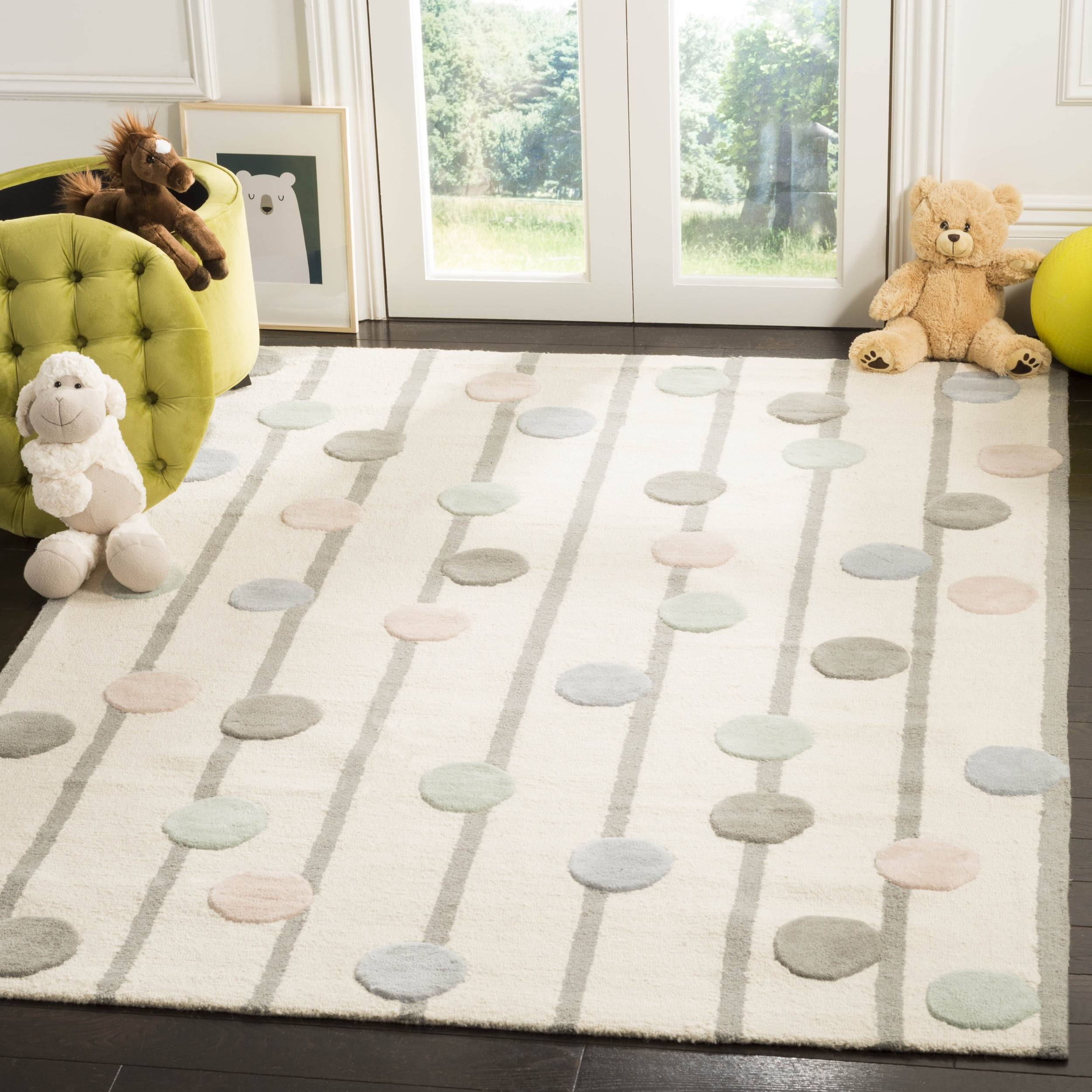 Safavieh  Handmade Kids Ganka Dotted Stripe Wool Rug 5'  x  5' 5' x 8',5' Square Indoor,Handmade Kids Room,Bedroom,Dining Room Square