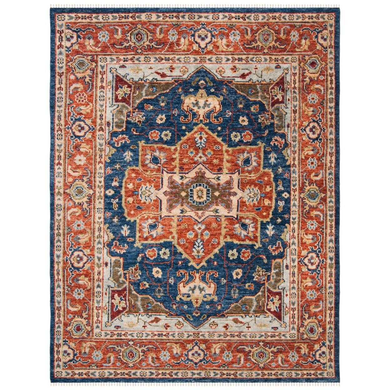 Samarkand SRK114 Hand Knotted Area Rug - Navy/Rust - 6'x9' - Safavieh.