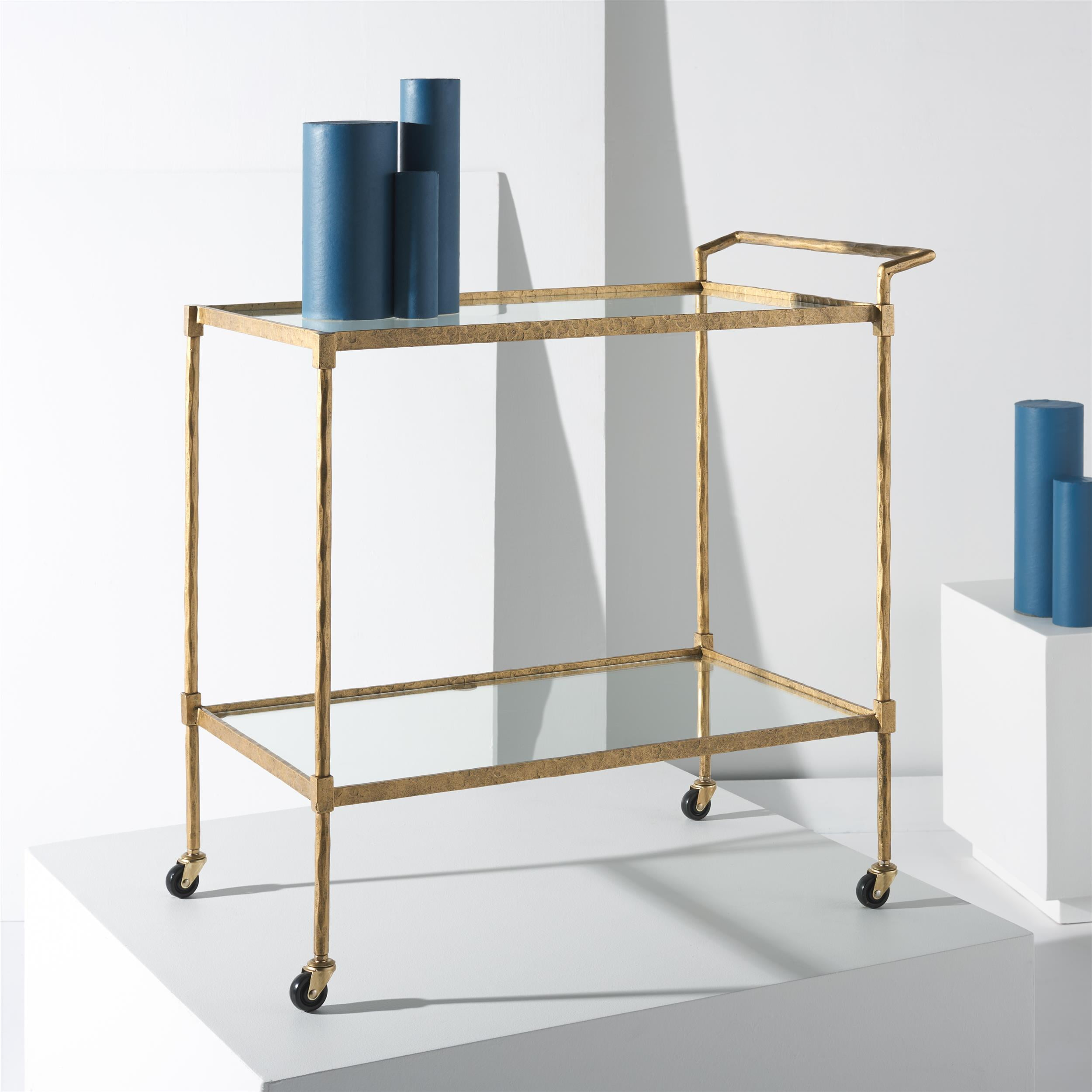Safavieh Isabellina Iron and Glass Bar Cart in Brass / Clear