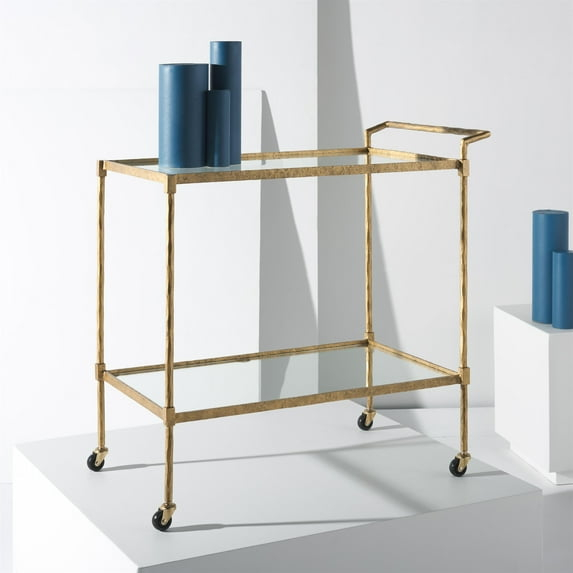 Safavieh Isabellina Iron and Glass Bar Cart in Brass / Clear