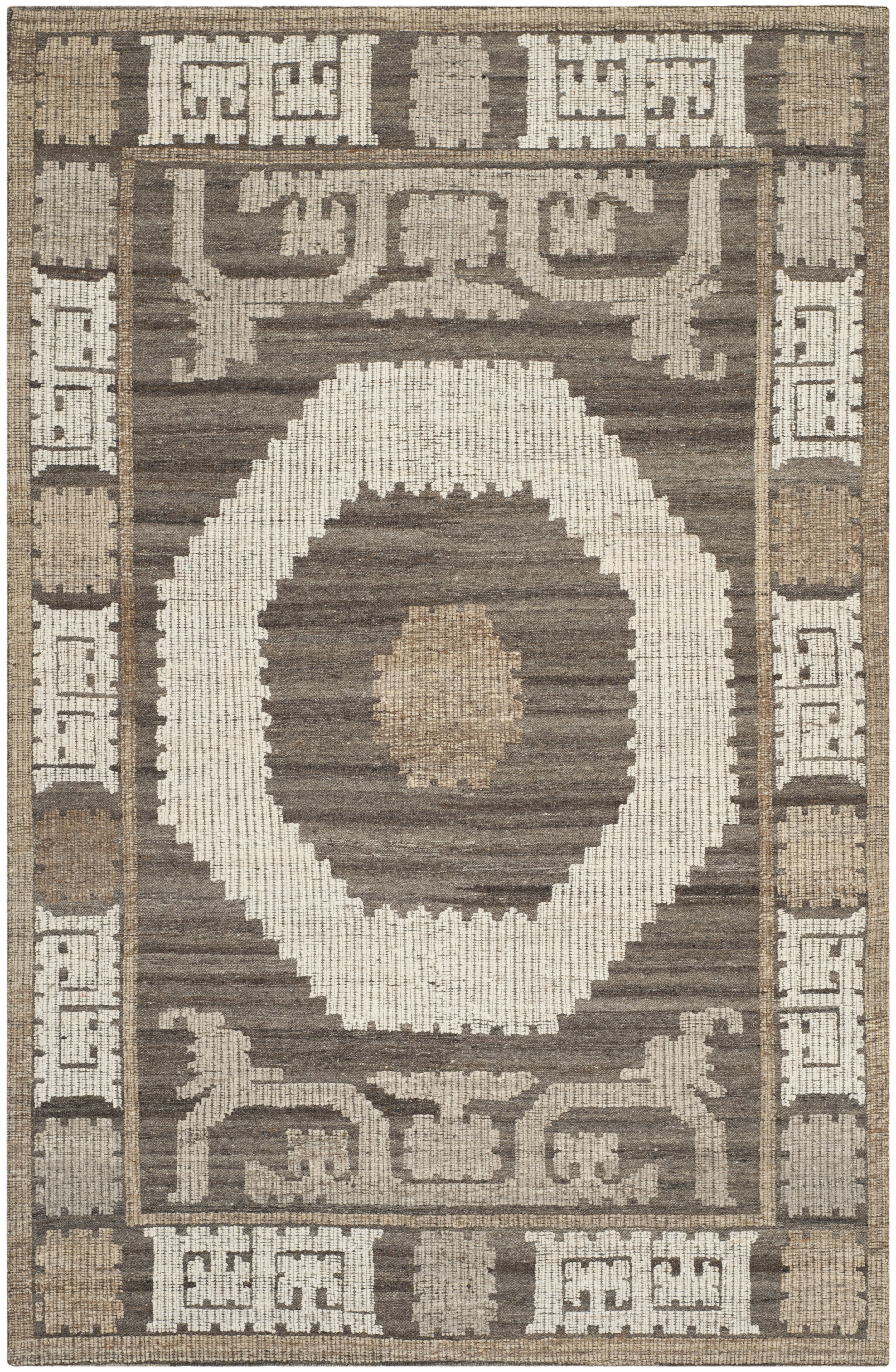 SAFAVIEH Kenya Ivonette Geometric Area Rug, Ivory/Brown, 6' x 9'