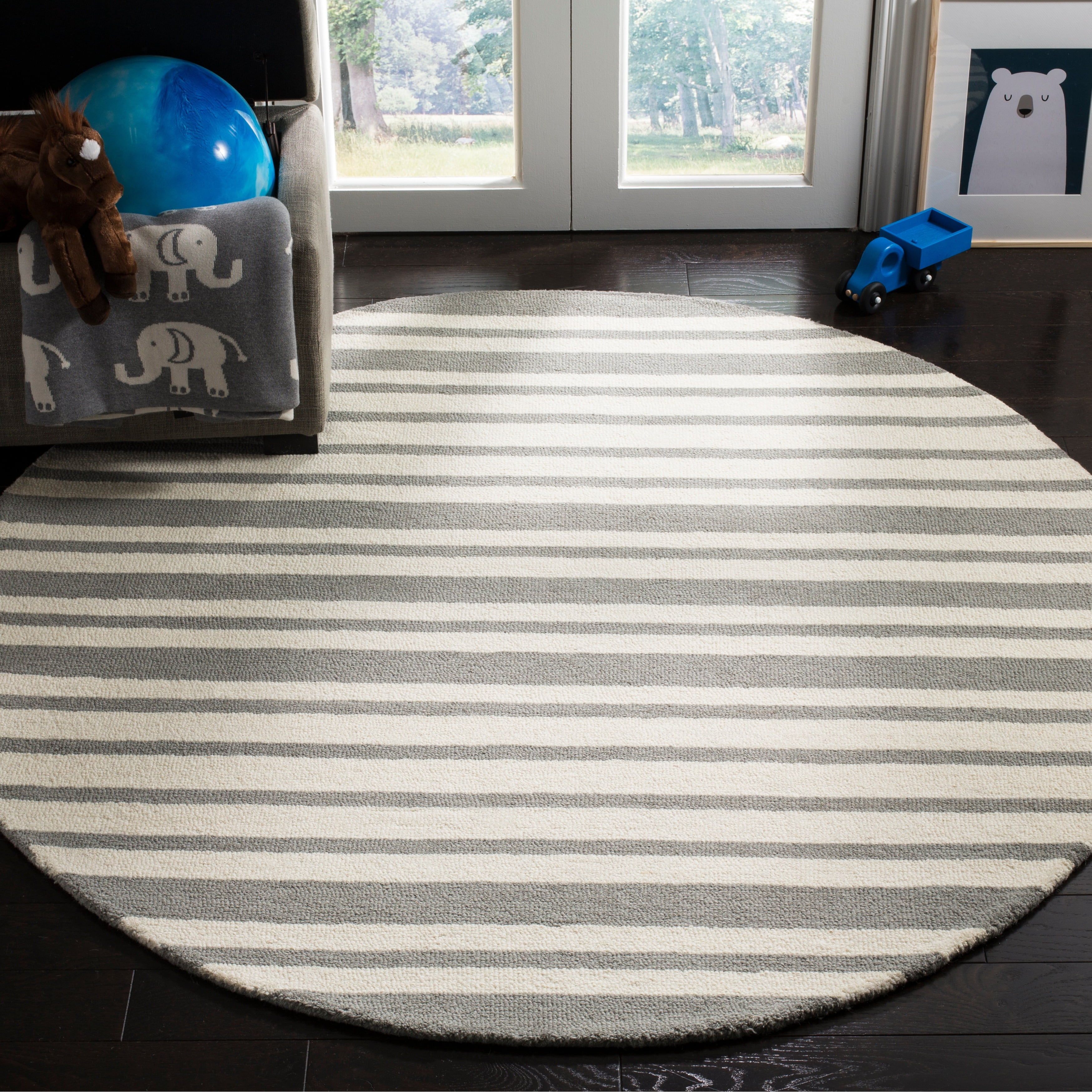 Safavieh Kids Barcode SFK917 Hand Tufted Indoor Area Rug - Grey/Multi - 5' Round - Safavieh