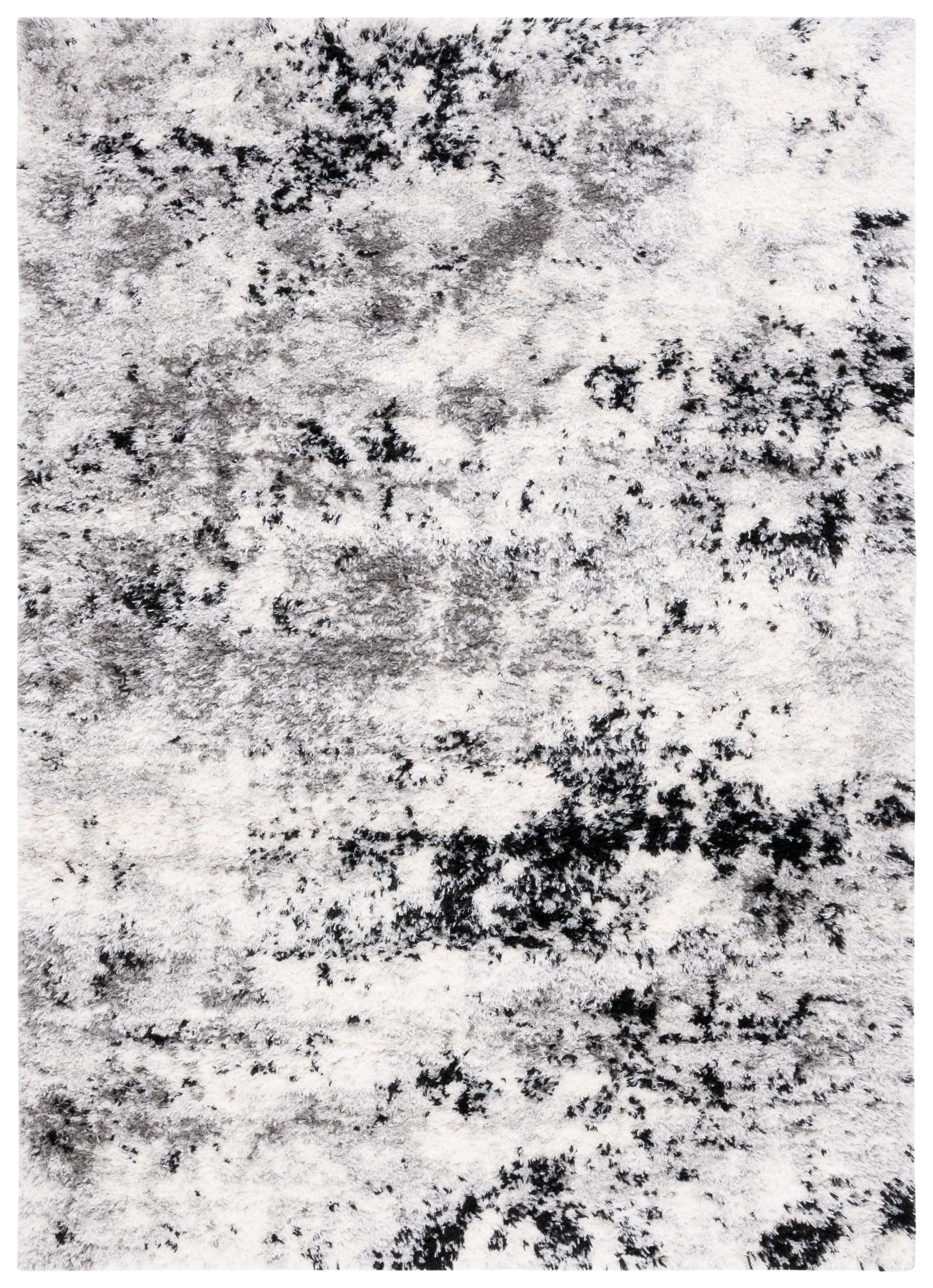 SAFAVIEH Lindsay Edna Distressed Polyester Shag Area Rug, Grey/Black Ivory, 5'3" x 7'6"
