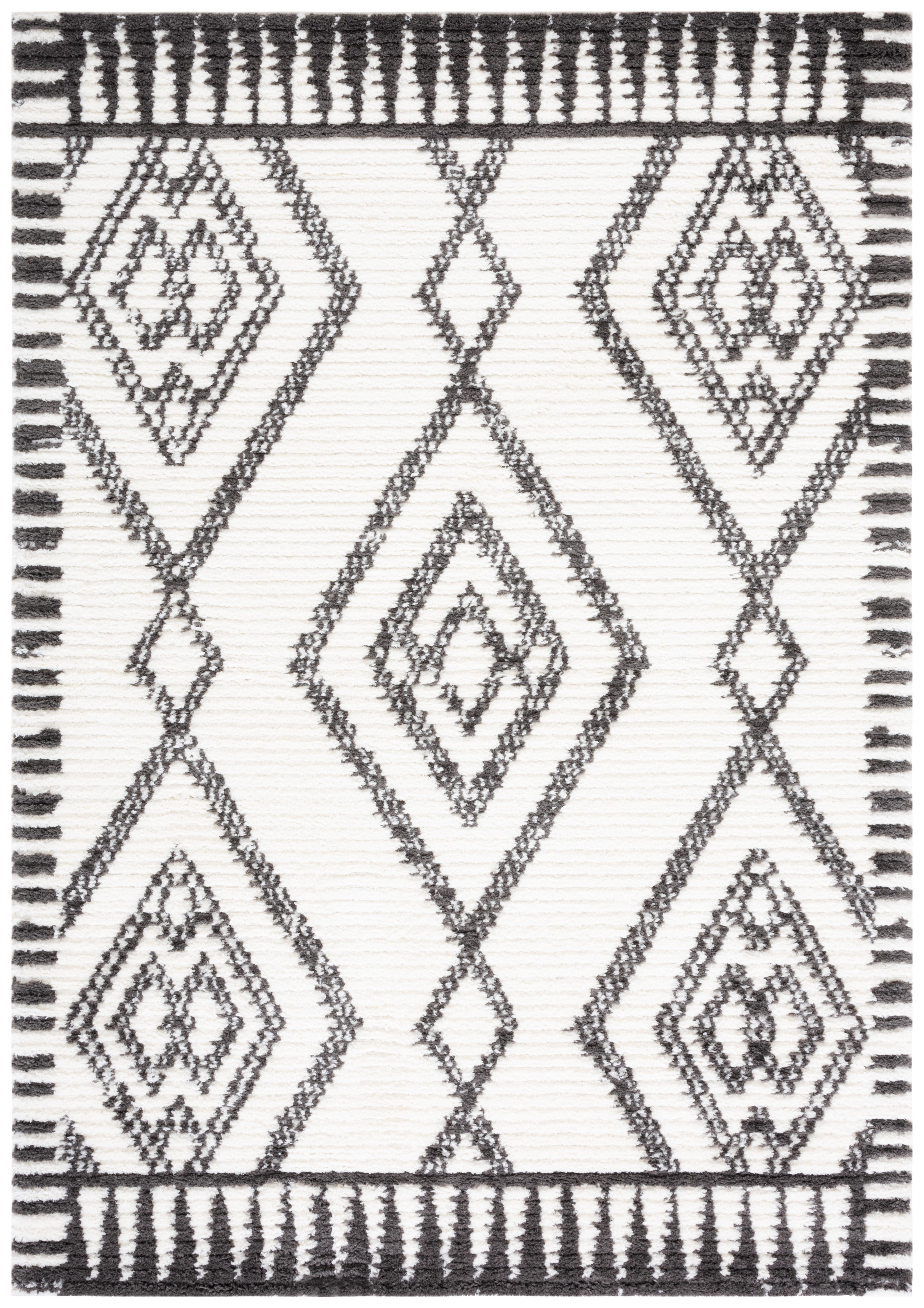 SAFAVIEH Marrakesh Xzavier Diamond Polyester Area Rug, Ivory/Dark Grey, 9' x 12'