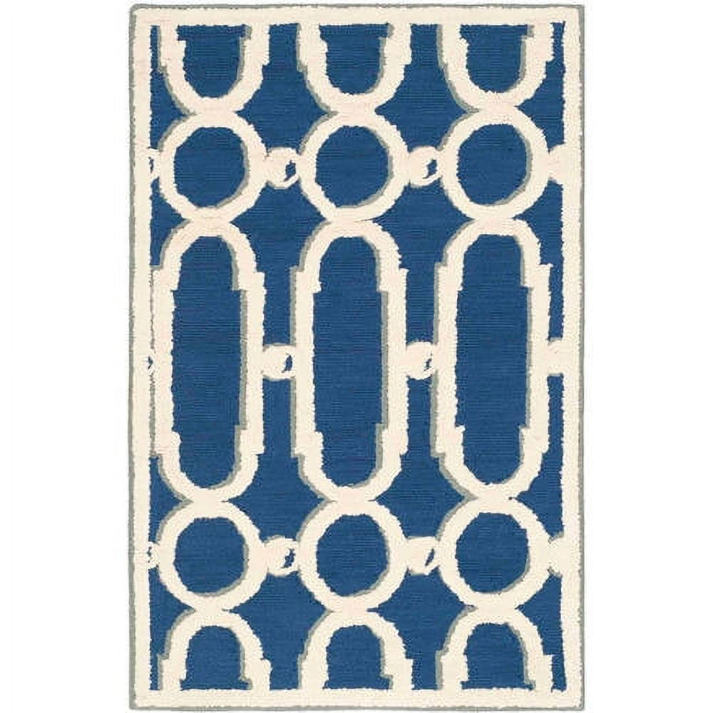 Newport NPT434 Hand Hooked Area Rug - Royal Blue/White - 6' Round - Safavieh.