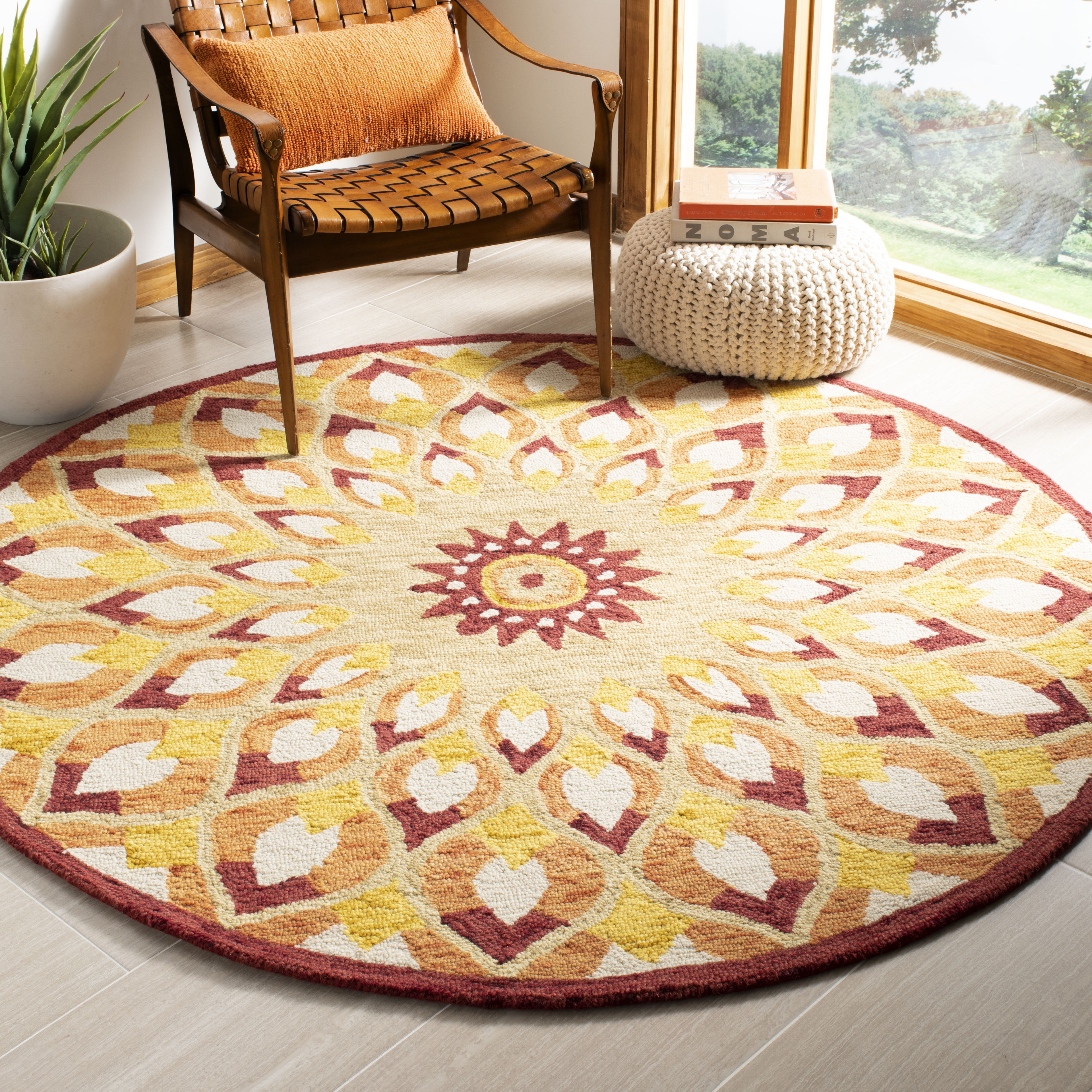Novelty NOV603 Hand Tufted Area Rug - Rust/Gold - 5' round - Safavieh.