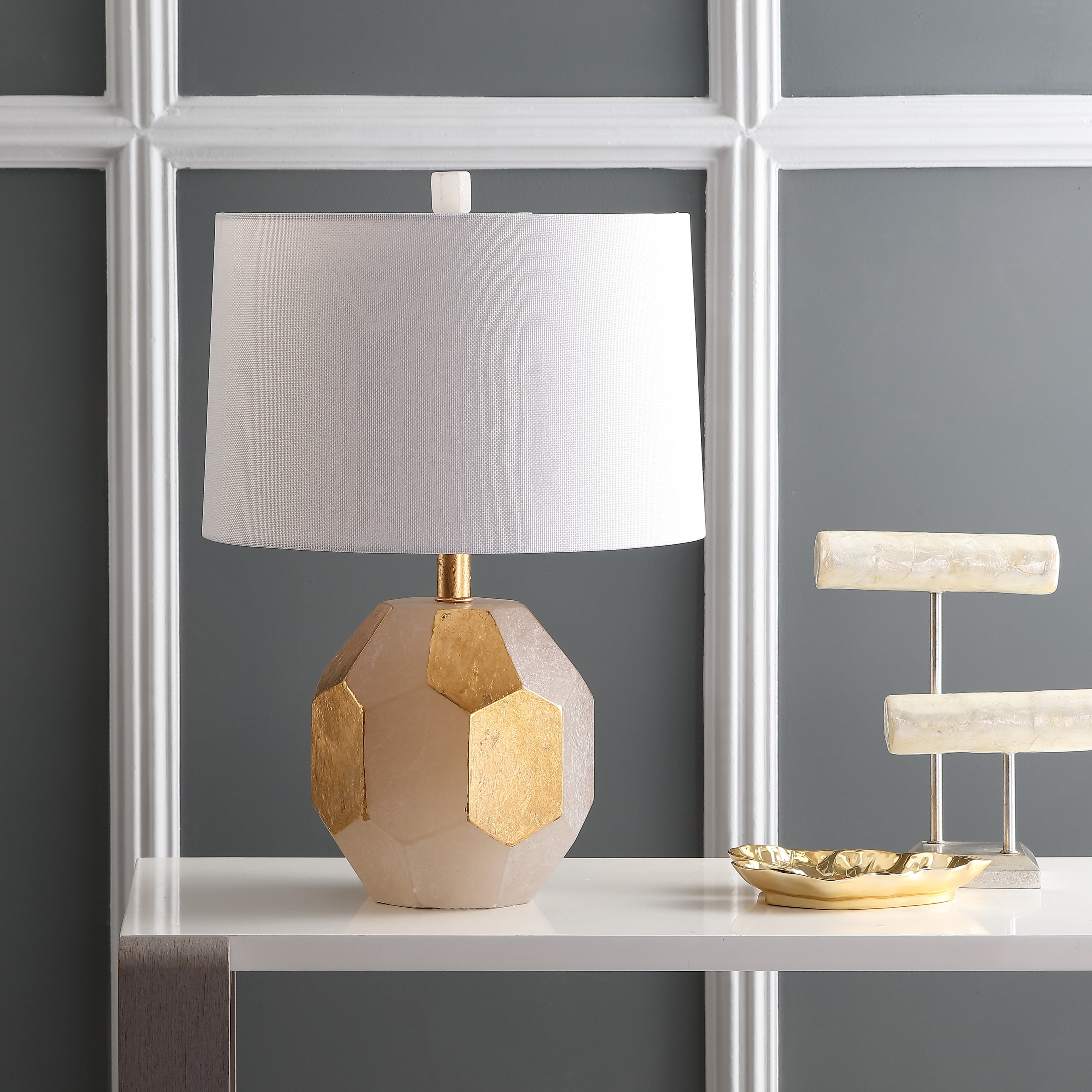 Safavieh Romy 21 In. High Alabaster Table Lamp, Gold Leaf/White