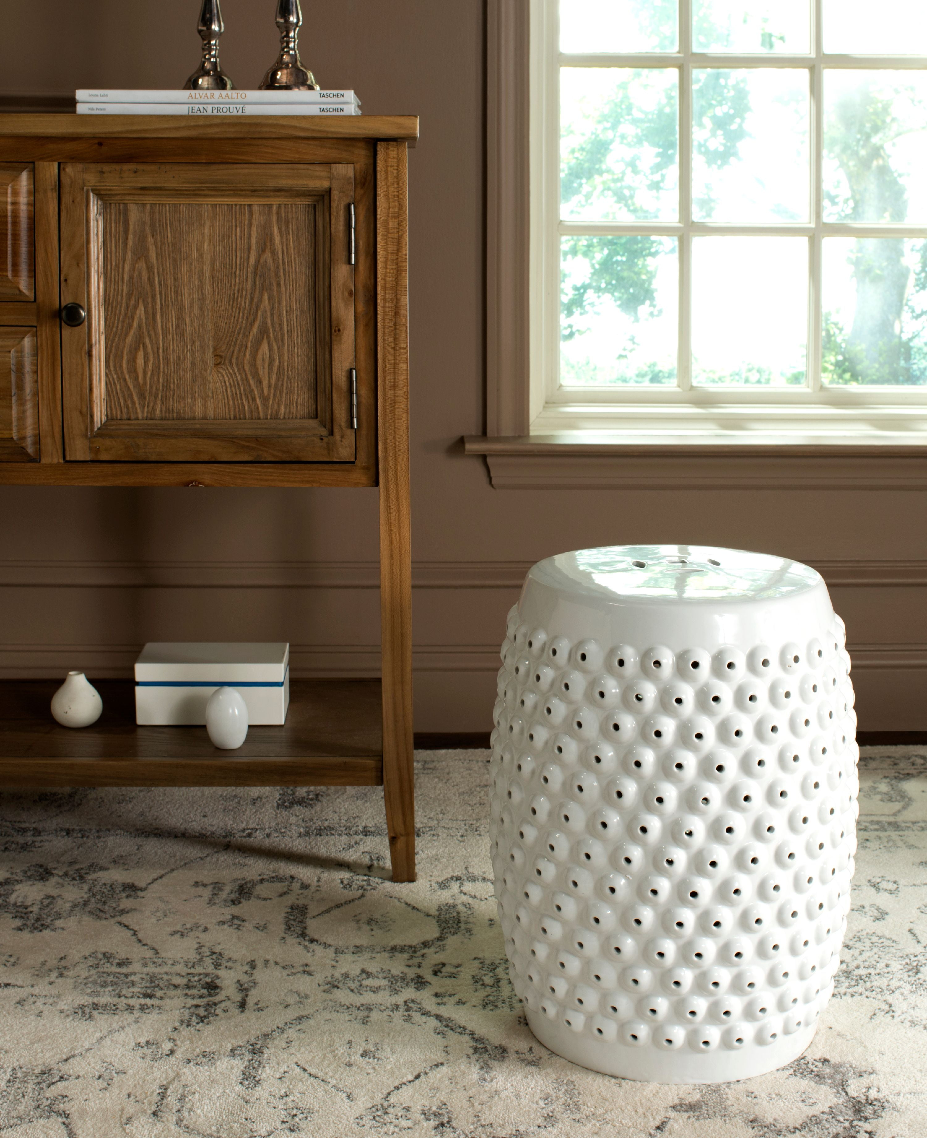 Stella Nailhead Garden Stool - Indoor/Outdoor - ACS4530 - White - Safavieh