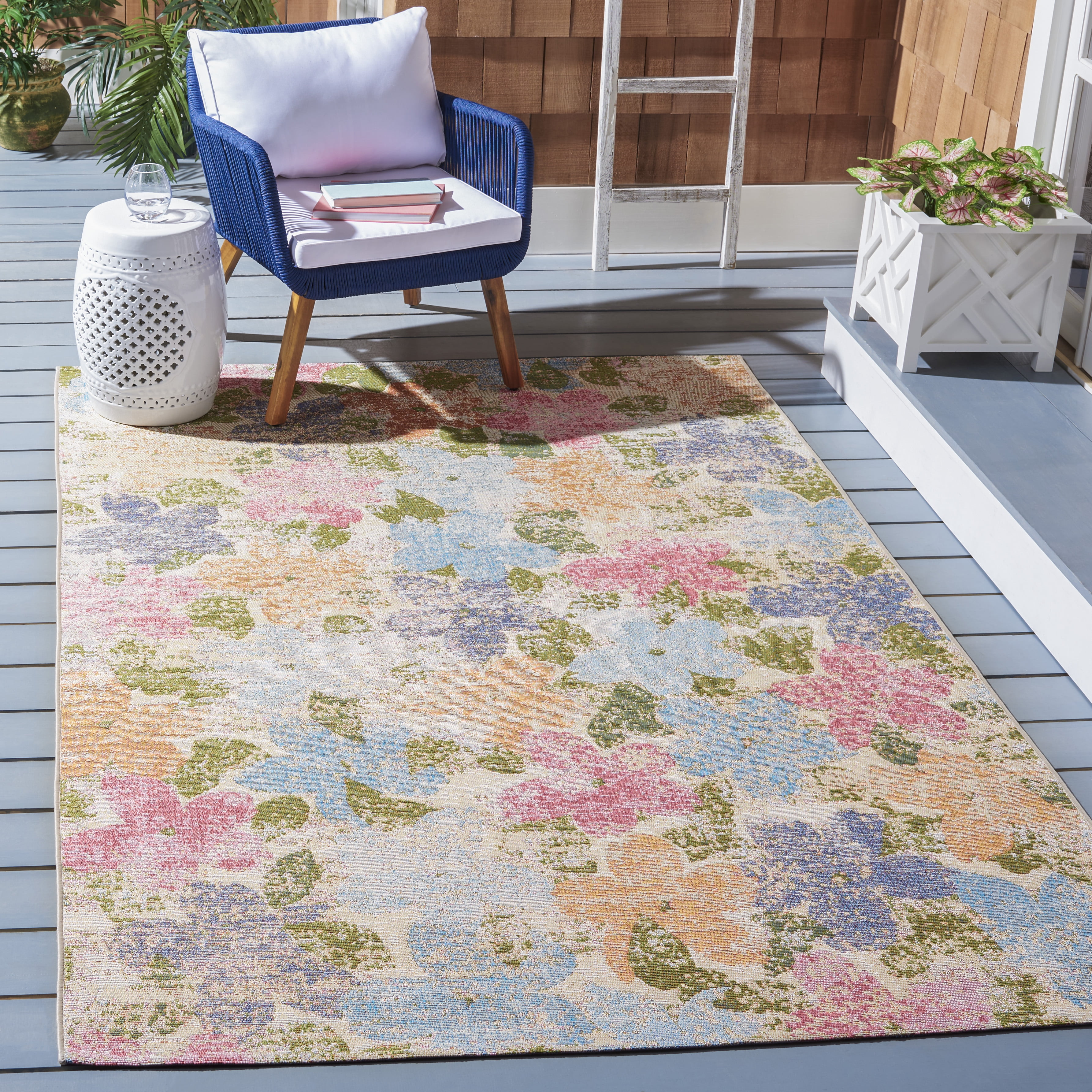 Summer SMR410 Power Loomed Indoor and Outdoor Area Rug - Blue/Pink - 5'3"x7'6" - Safavieh.
