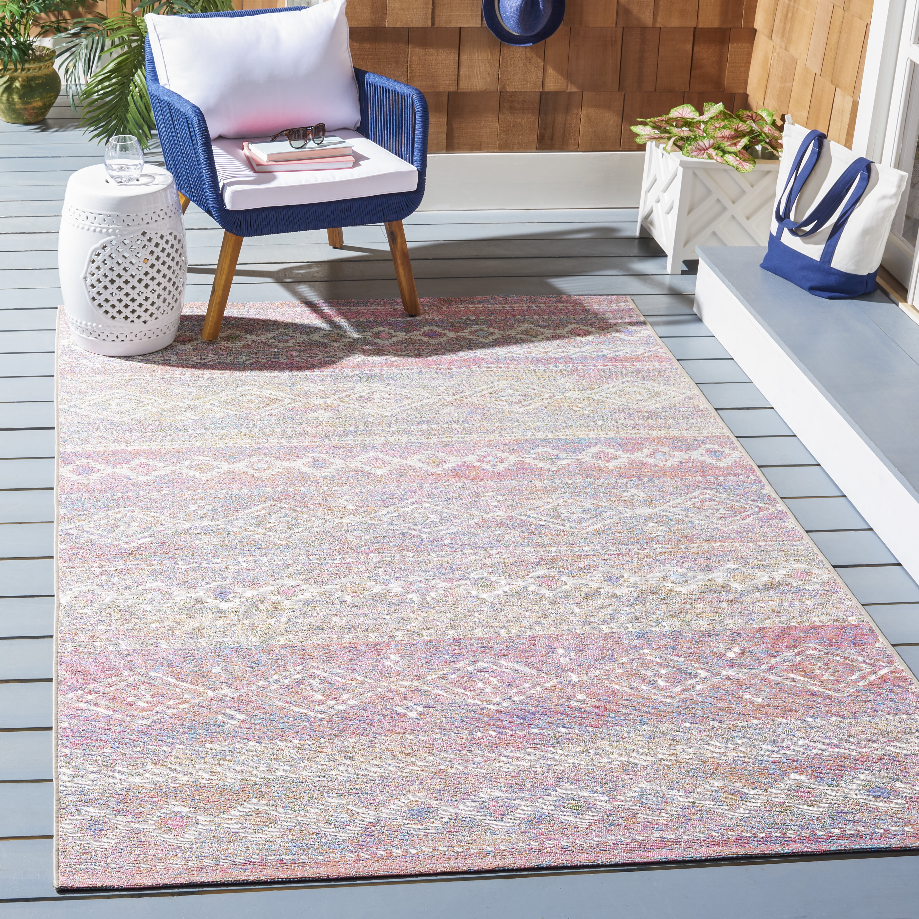Summer SMR498 Power Loomed Indoor and Outdoor Area Rug - Ivory/Pink - 6'6"x9'4" - Safavieh.