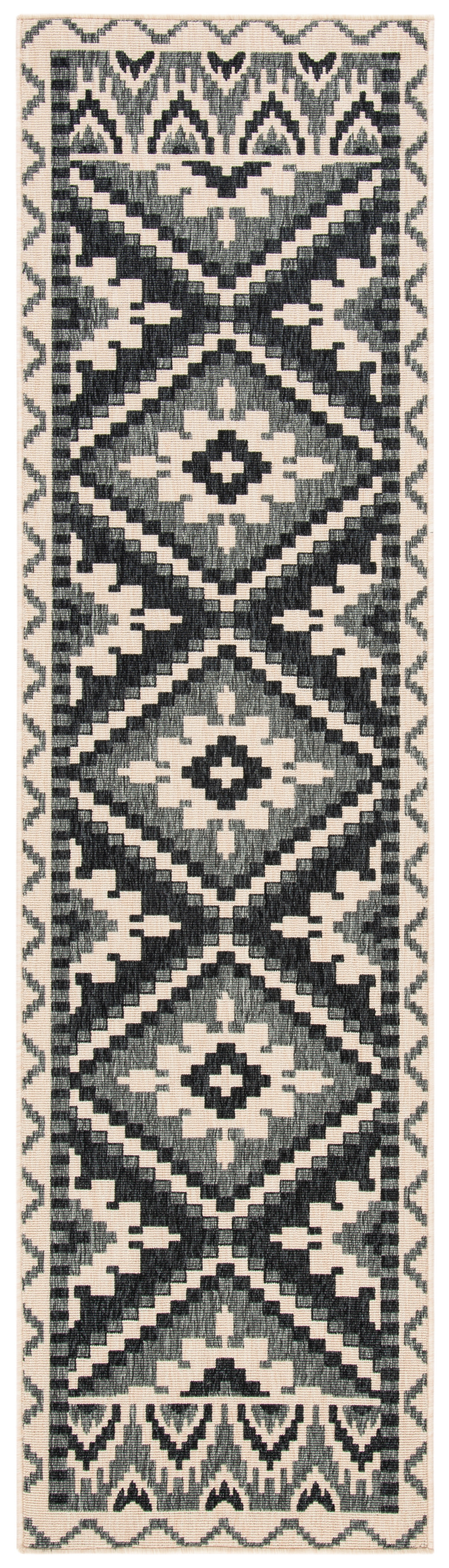 SAFAVIEH Veranda Johann Geometric Indoor/Outdoor Runner Rug, Beige/Grey, 2'3" x 14'