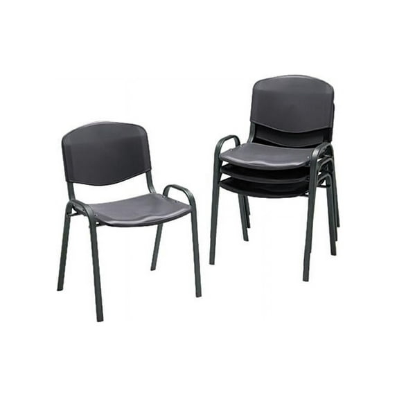 Safco Stacking Chair, Supports Up to 250 lb, 18" Seat Height, Black Seat, Black Back, Black Base, 4/Carton