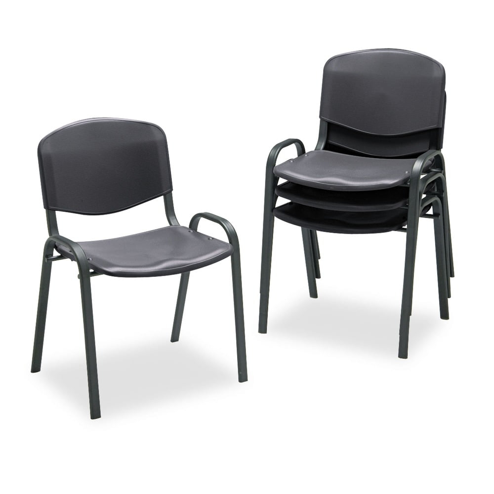 Safco Stacking Chair, Supports Up to 250 lb, 18" Seat Height, Black Seat, Black Back, Black Base, 4/Carton