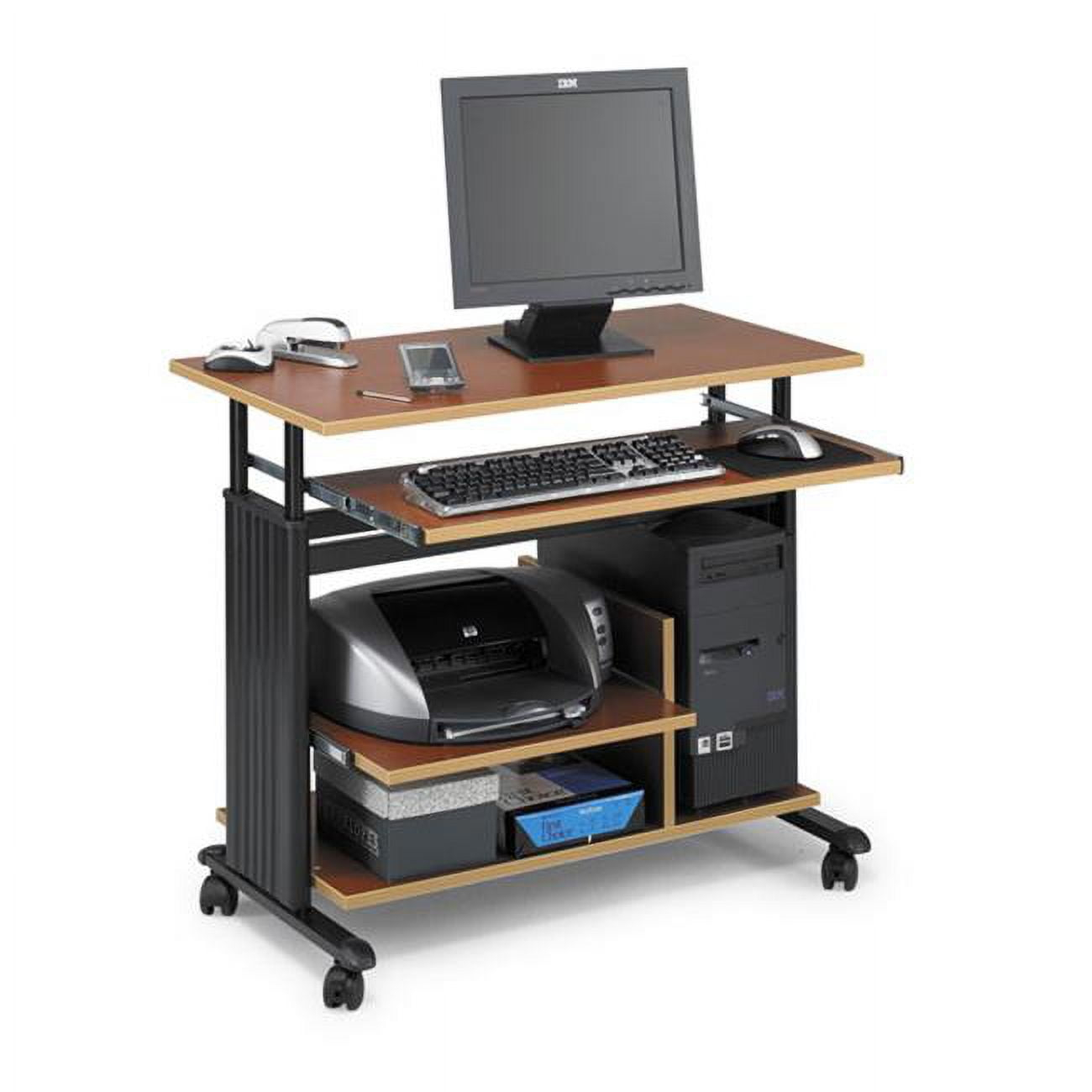 Adjustable Height Mini-Tower Workstation 35.5w x 22d x 34h, Cherry/Black