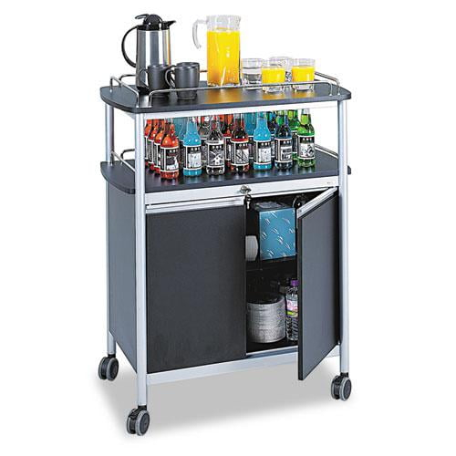 Safco Mobile Beverage Cart 4 Casters - 3.50" Caster Size - Melamine, Steel - x 33.5" Width x 21.8" Depth x 43" Height - Gray Steel Frame - Chrome - 1 Each