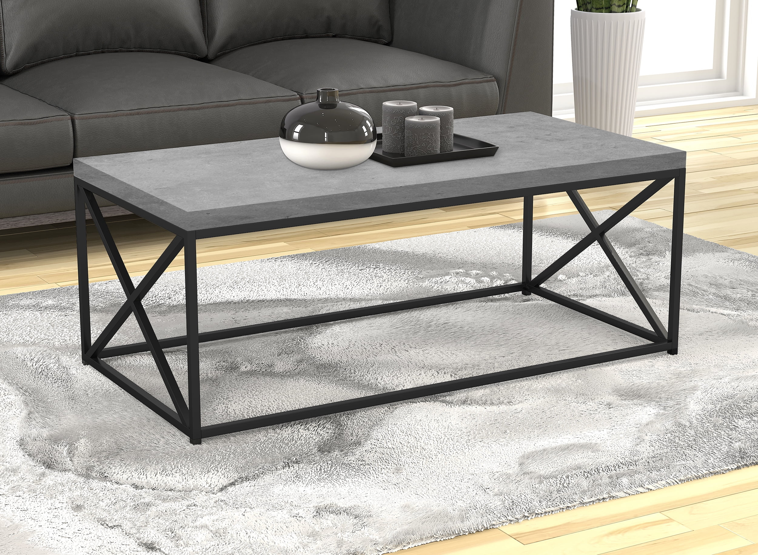 Safdie & Co. 44"L Coffee Table Black Metal in Grey Cement