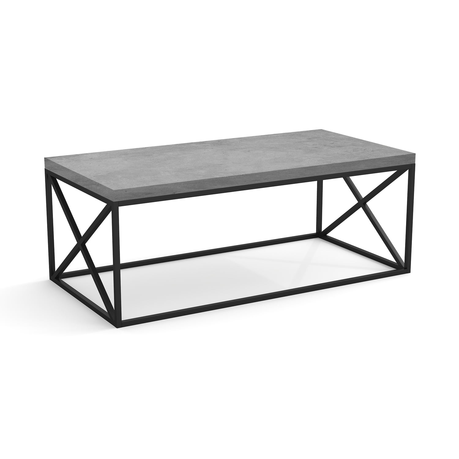 Safdie & Co. 44"L Coffee Table Black Metal in Grey Cement