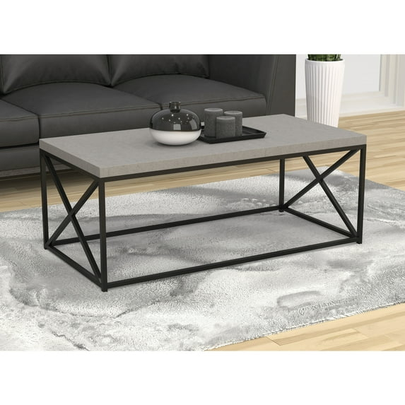 Safdie & Co. 44"L Coffee Table Black Metal in Grey Cement
