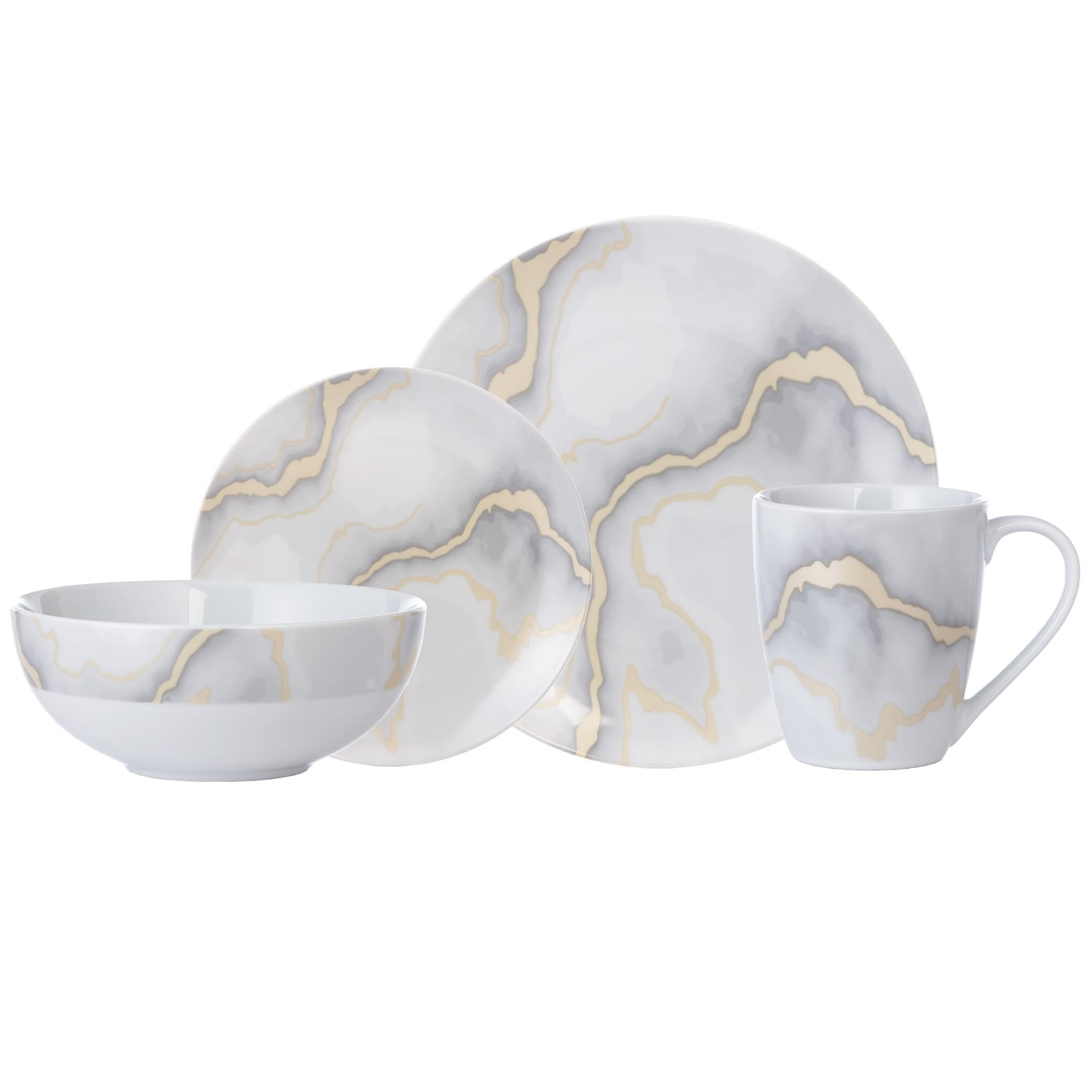 Safdie & Co. Ceramic Dinnerware Set Dishwasher Safe 19 lb. 16-Piece Dish Set, Electric Marble