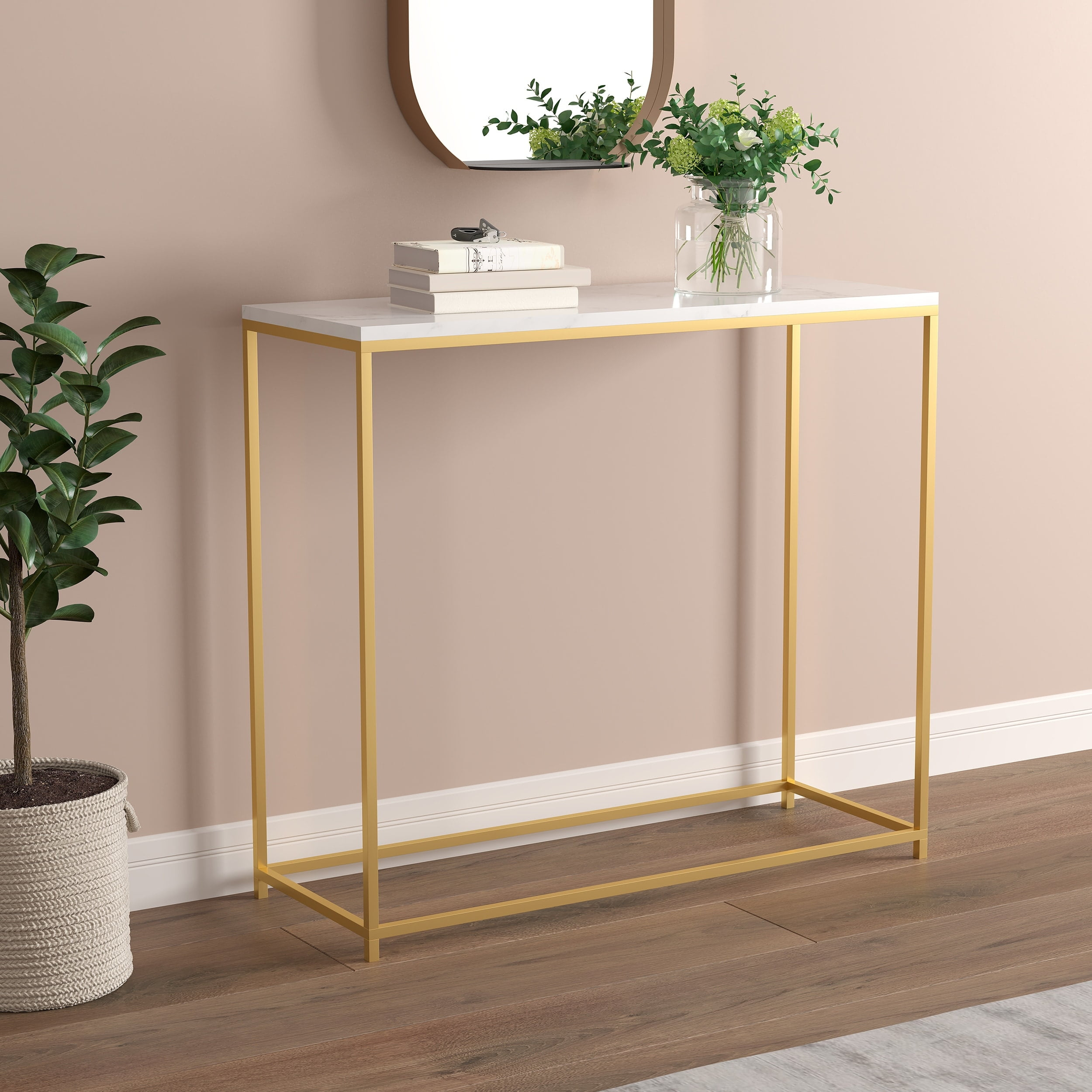 Safdie & Co. Entryway Table/Console Table/Sofa Couch Table/Accent Table-31"Long/Marble with Gold Metal for Living Room - 31" x 12" x 28"