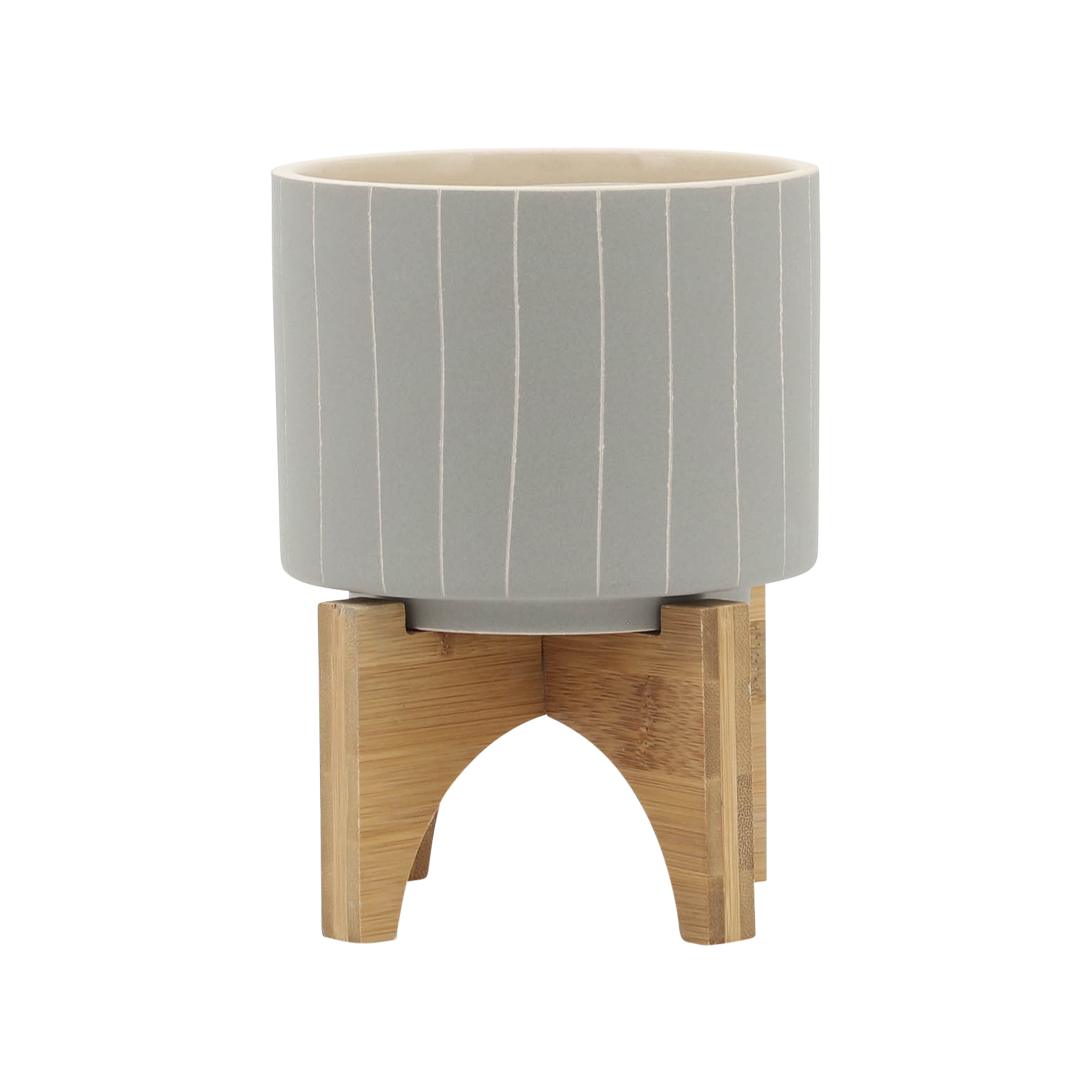 Sagebrook Home 5" Stripes Planter With Stand, Tan