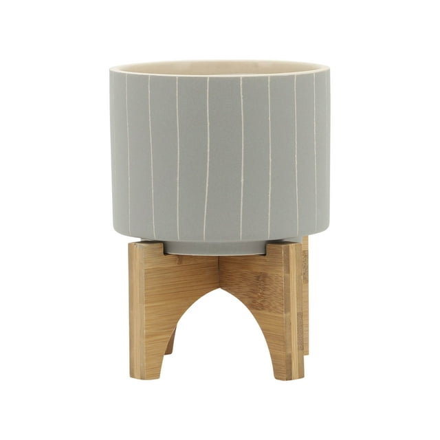 Sagebrook Home 5" Stripes Planter With Stand, Tan