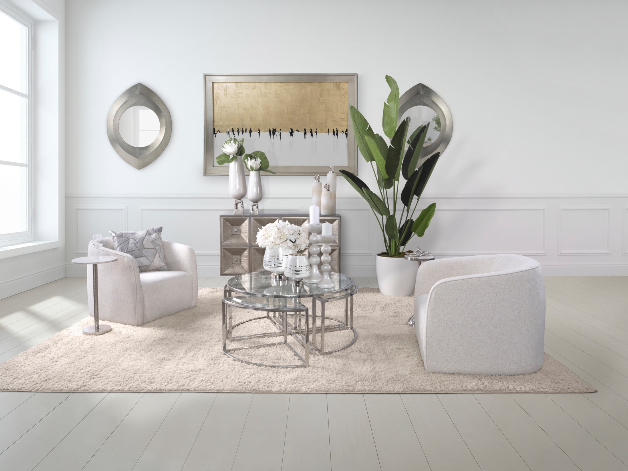 Glass, 19"h Vase with  Metal Base, Pearl White