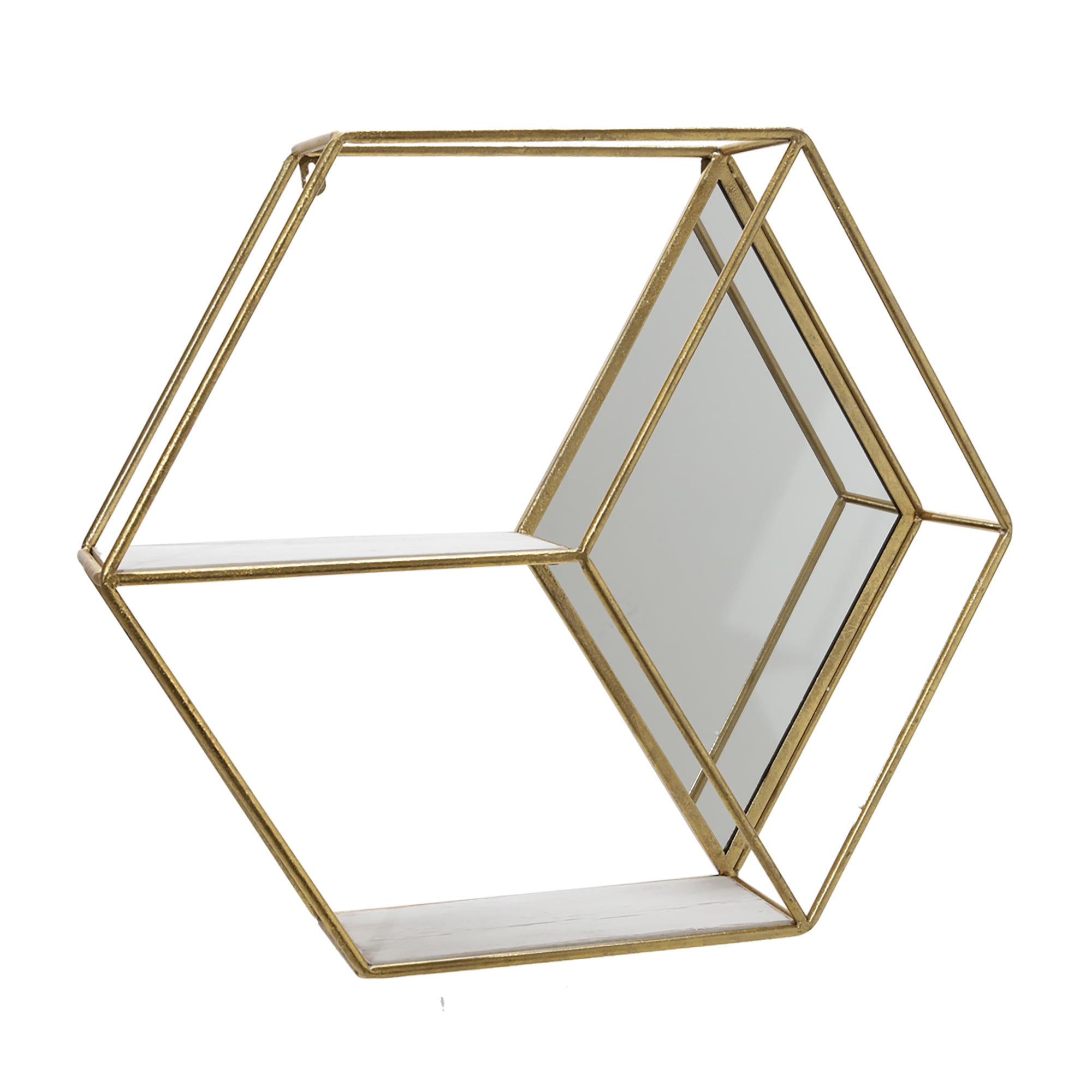 Sagebrook Home Metal/wood 20" Hexagon Mirrored Wall Shelf, Gold