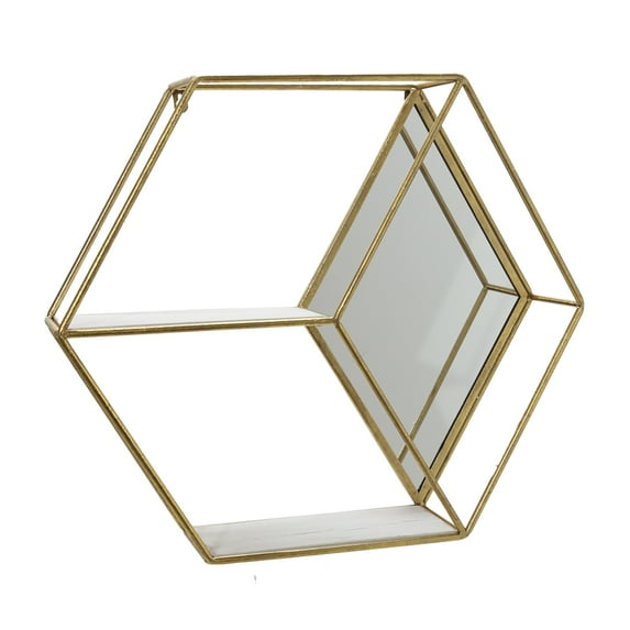 Sagebrook Home Metal/wood 20" Hexagon Mirrored Wall Shelf, Gold