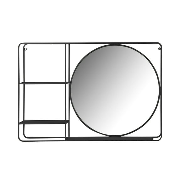 Sagebrook Home Metal/wood 30" Rectangle Wall Shelf With Mirror, Black