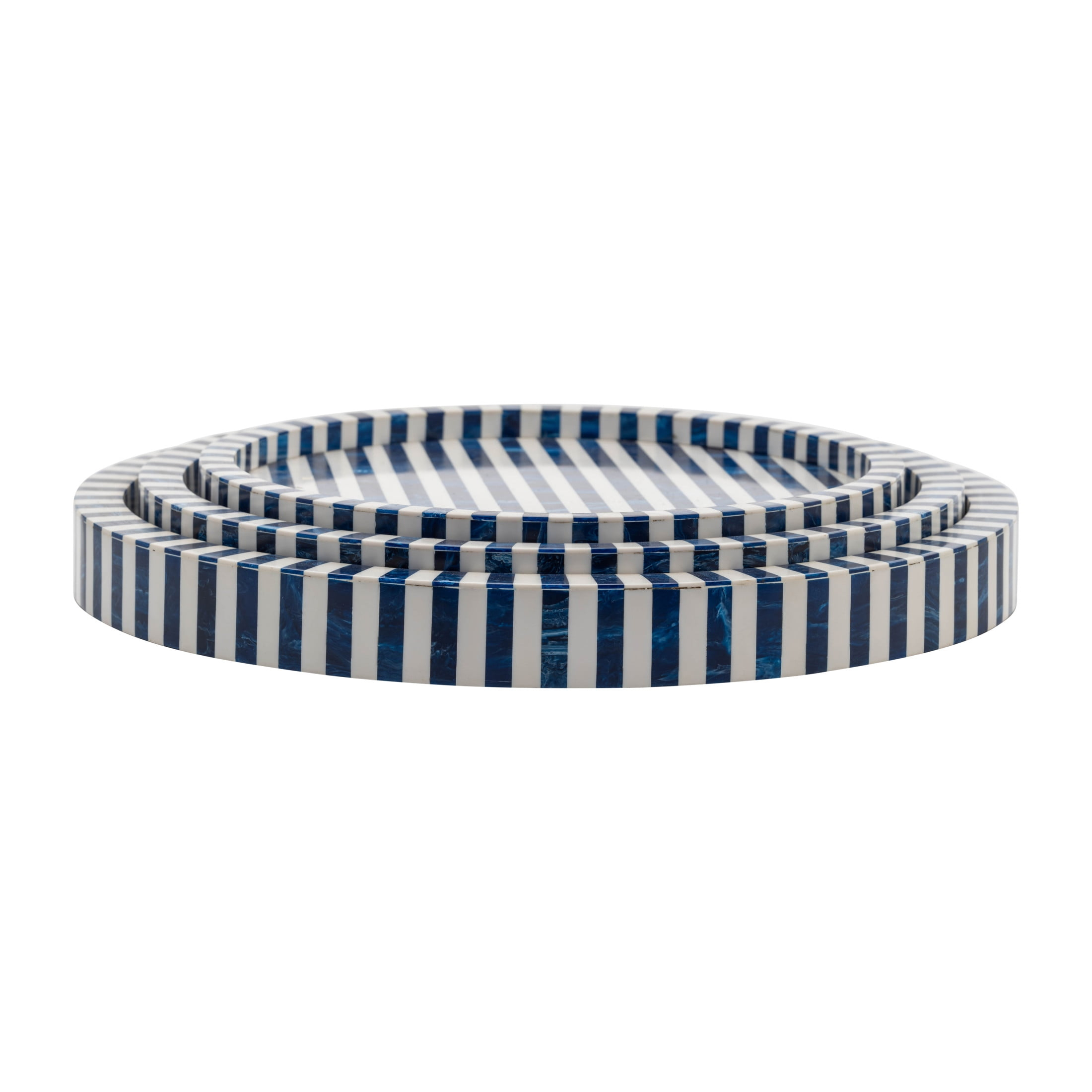 Sagebrook Home Resin, Set Of 3 12/14/16" Round Trays Blue, Round, 2.5"H, Striped - 16.0" x 16.0" x 2.5"