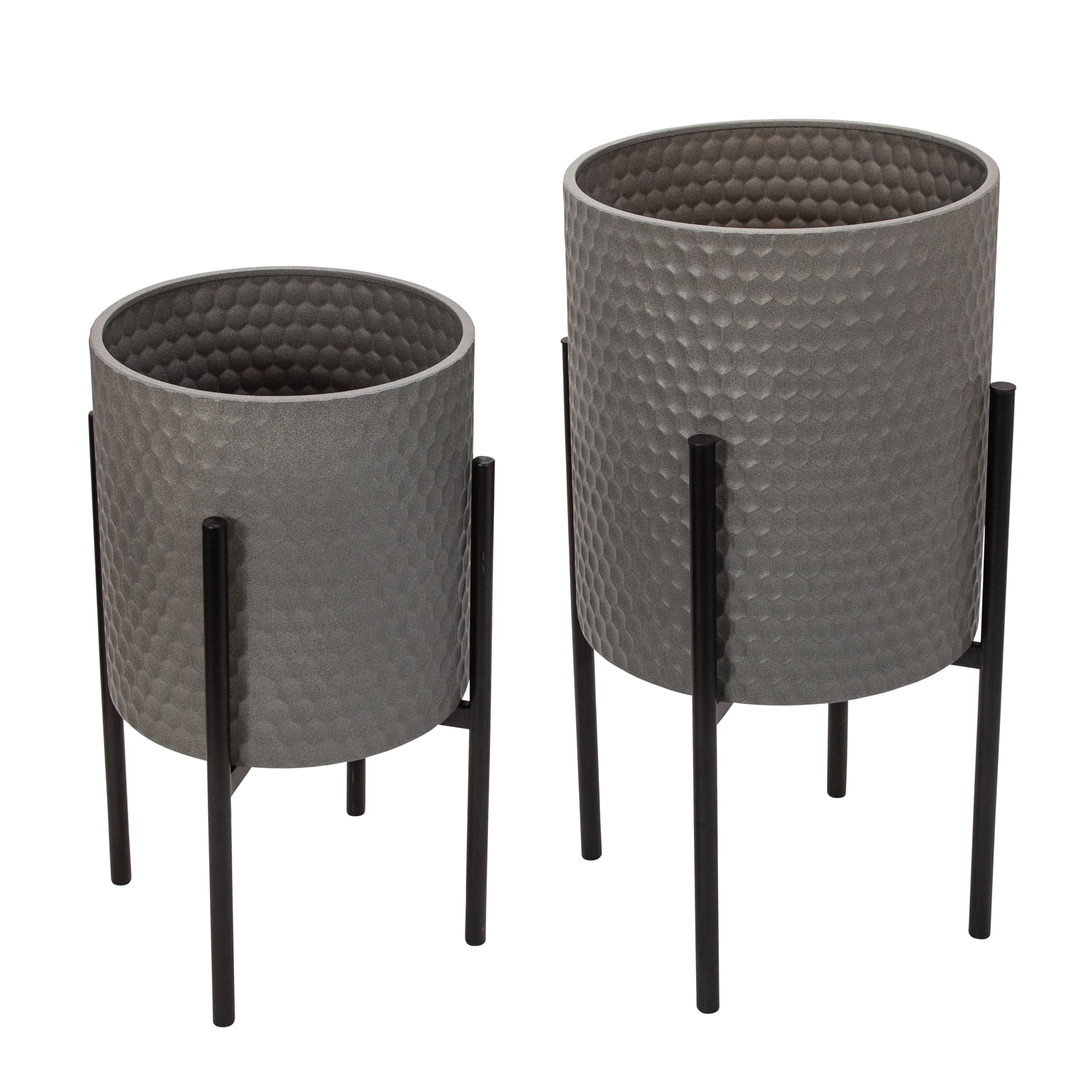 Sagebrook Home Set Of 2 Honeycomb Planter On Metal Stand, Gray/Black, Round, Iron, Contemporary, 23"H, Hexagon