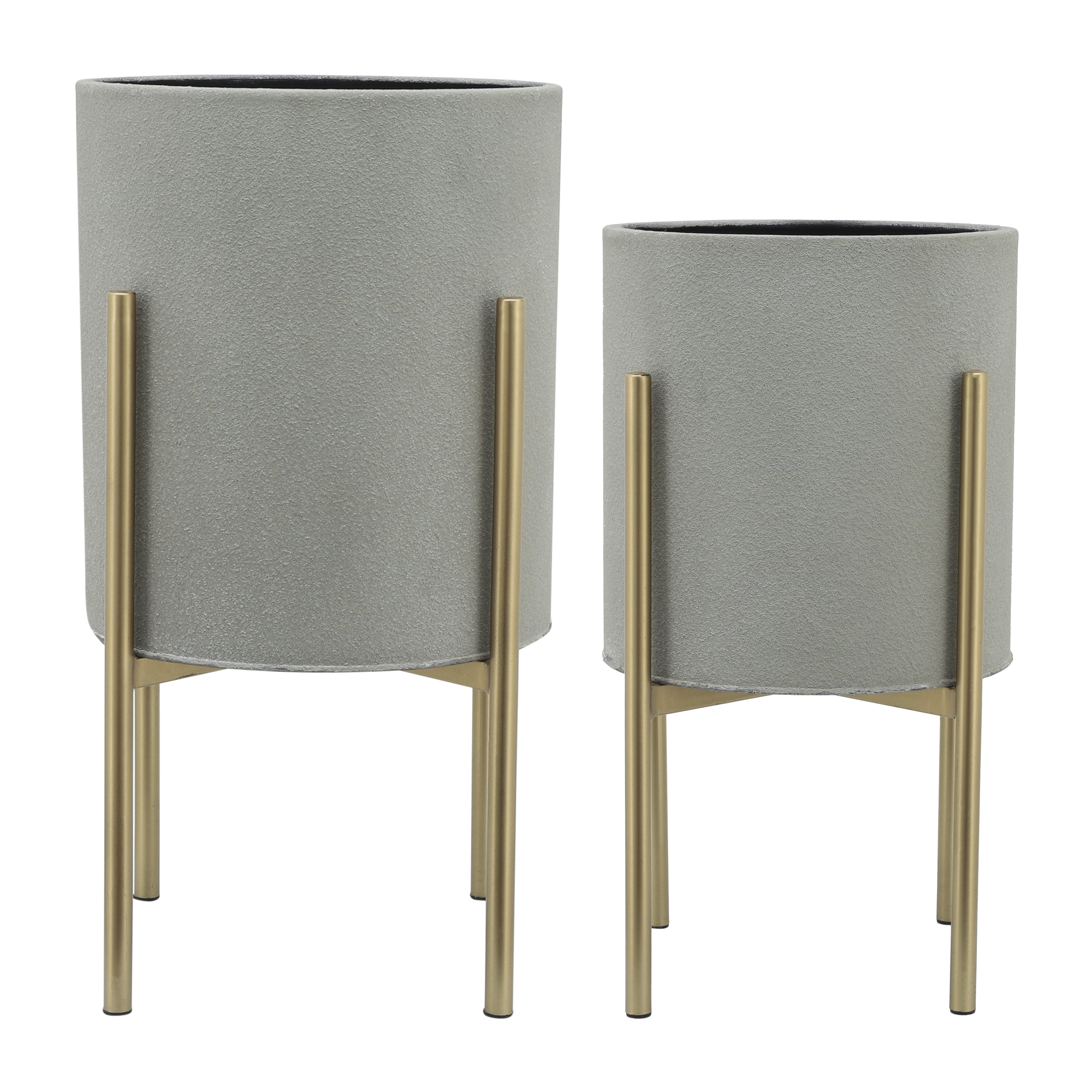 Sagebrook Home Set Of 2 Planter On Metal Stand, Putty/Gold, Round, Iron, Contemporary, 23"H, Solid Color