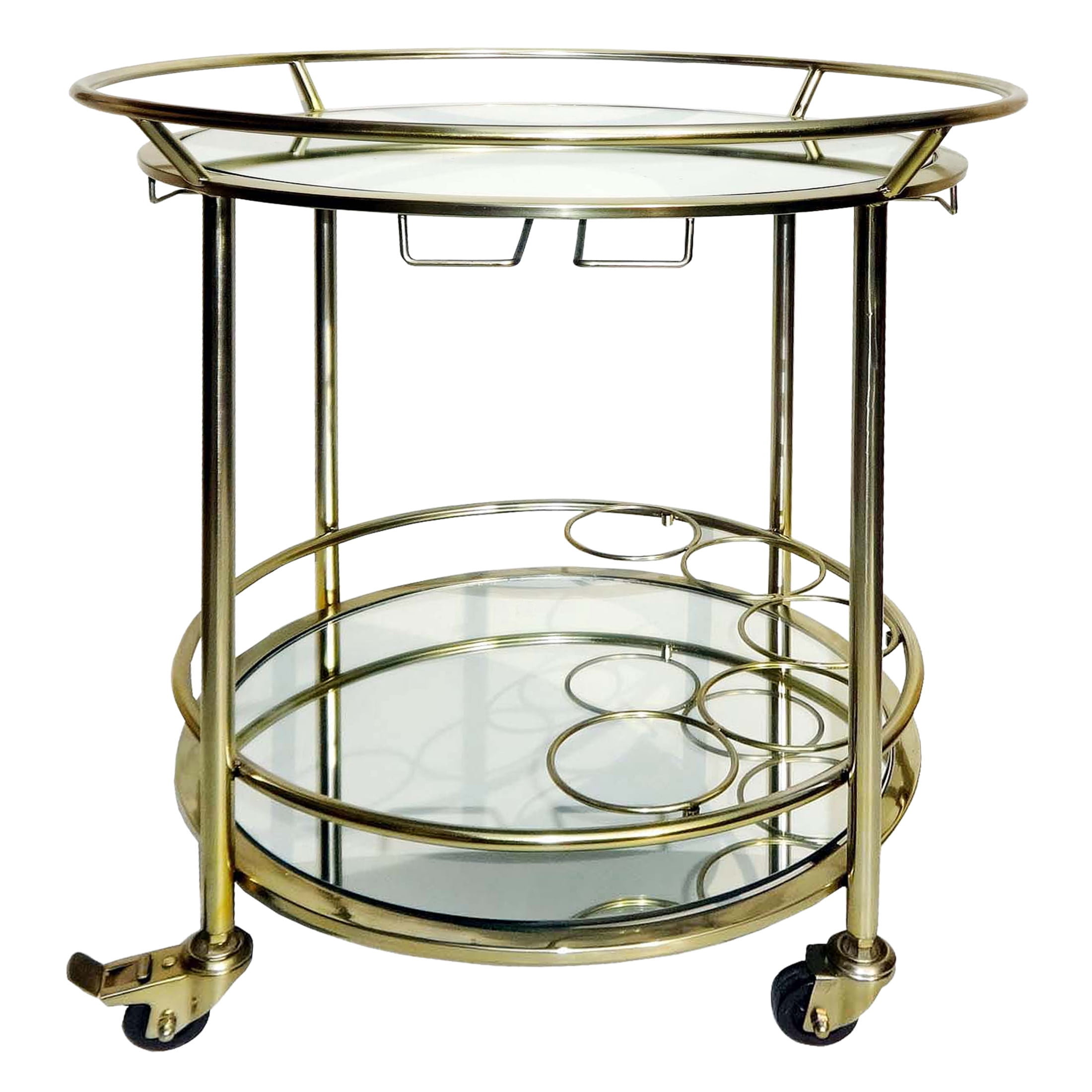 Sagebrook Home 27" Stainless Steel and Glass 2 Tier Round Rolling Bar Cart