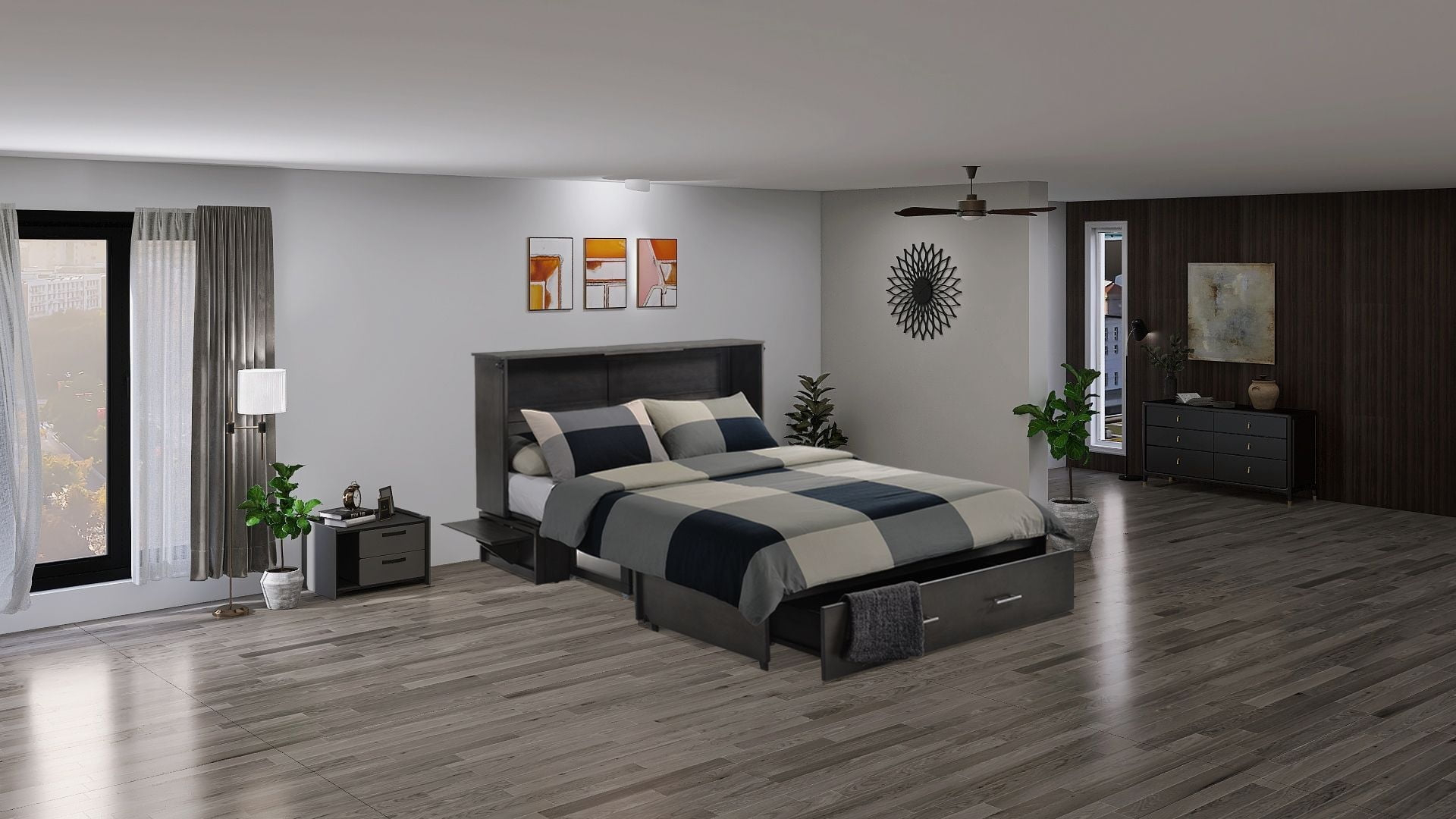 Sagebrush Queen Size Murphy Bed Cabinet with Storage