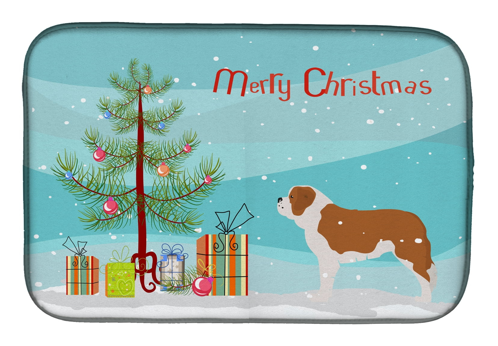 Saint Bernard Merry Christmas Tree Dish Drying Mat