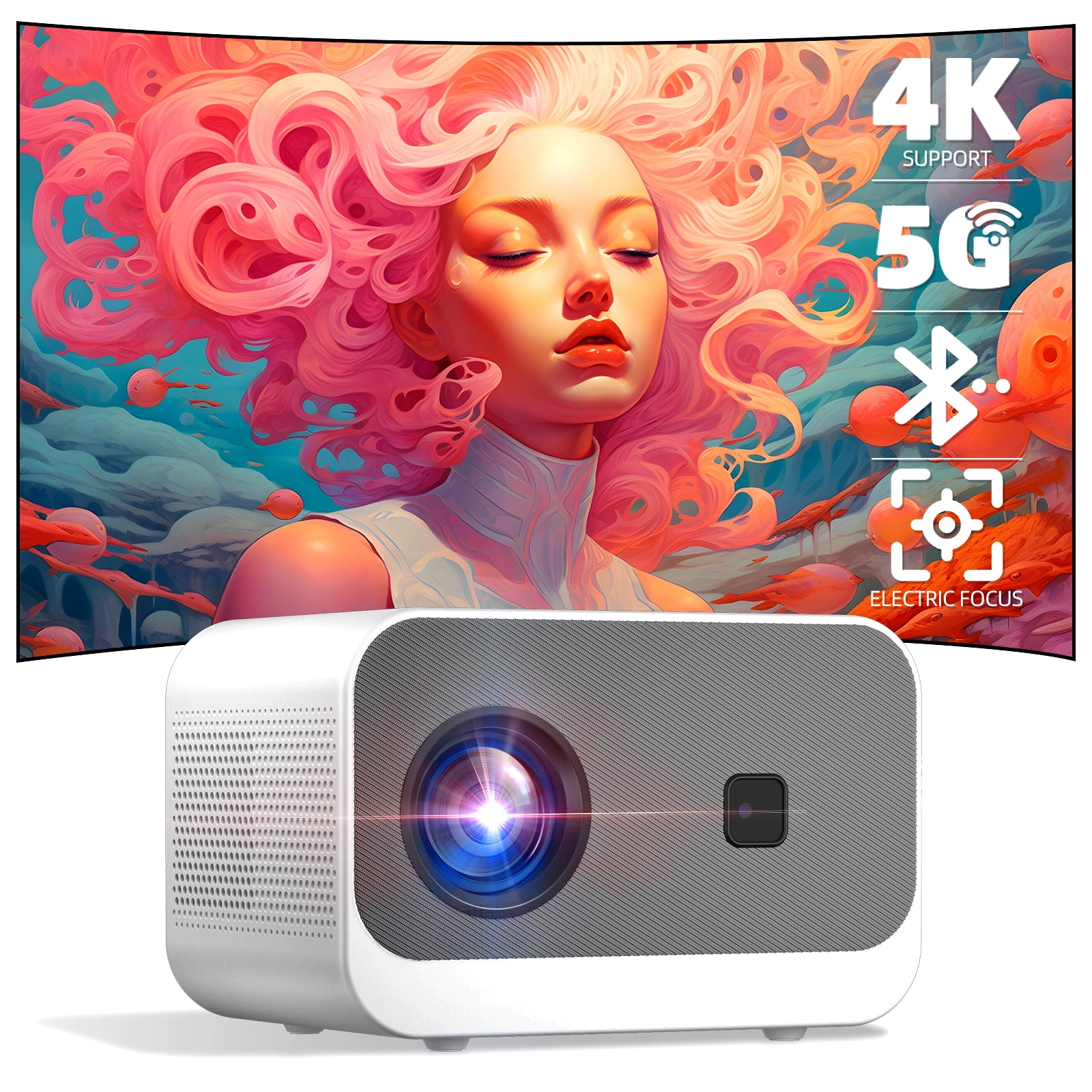 Sainyer WiFi Bluetooth 1080P FHD LCD Mini Projector, White