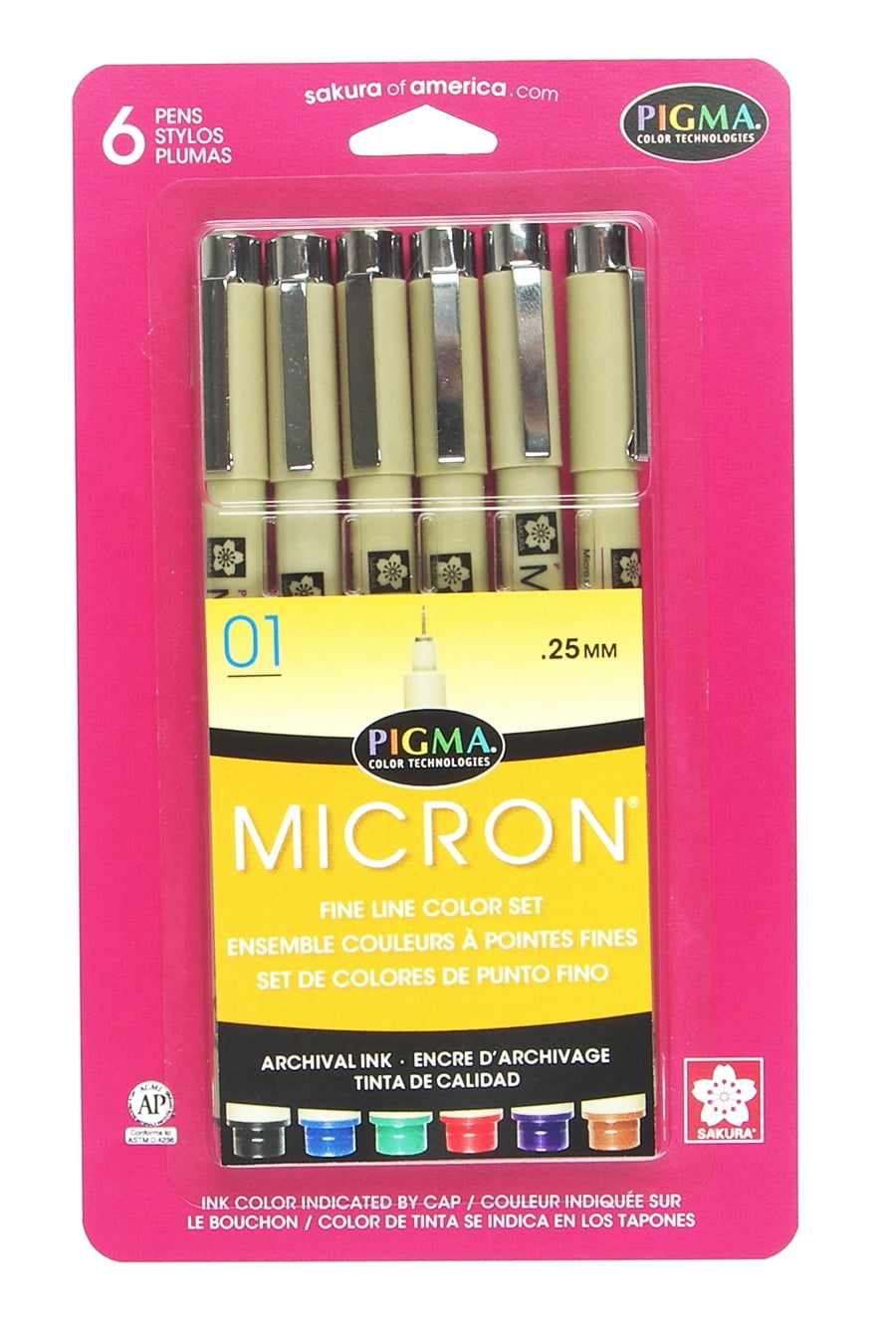 Sakura Pigma Micron Non-Toxic Waterproof Permanent Marker, Assorted Color, Pack of 6