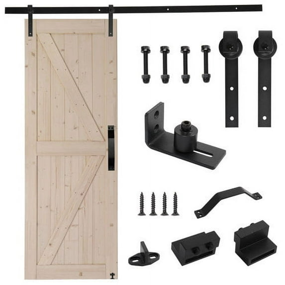 SalonMore 30in x 84in Sliding Barn Wood Door, Interior Doors, DIY Assembly, Solid Natural Spruce Panelled Slab, with 5.5FT Barn Door Hardware Kit