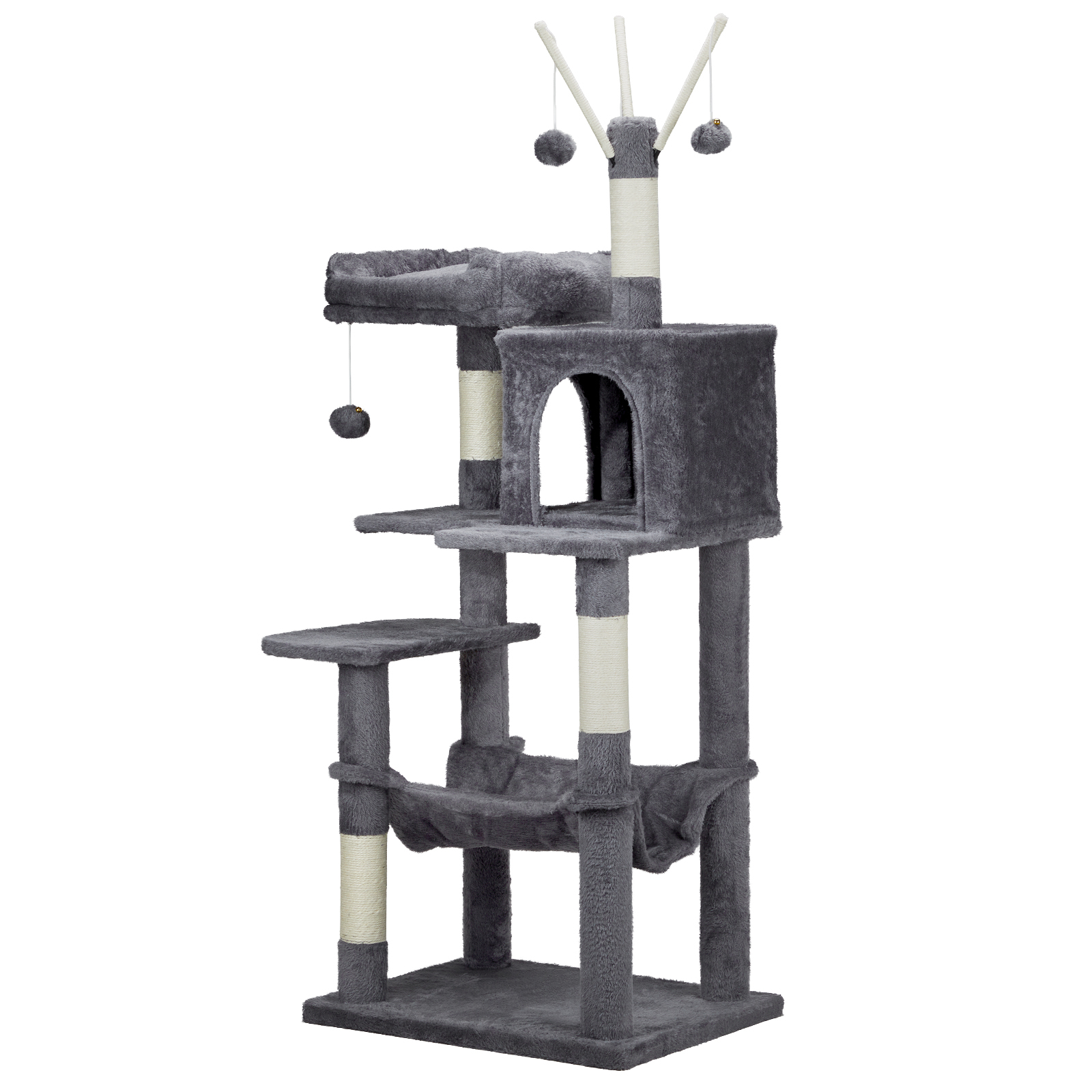 57 Inch Dark Gray Multi-Level Cat Tree with Sisal Scratching Posts
