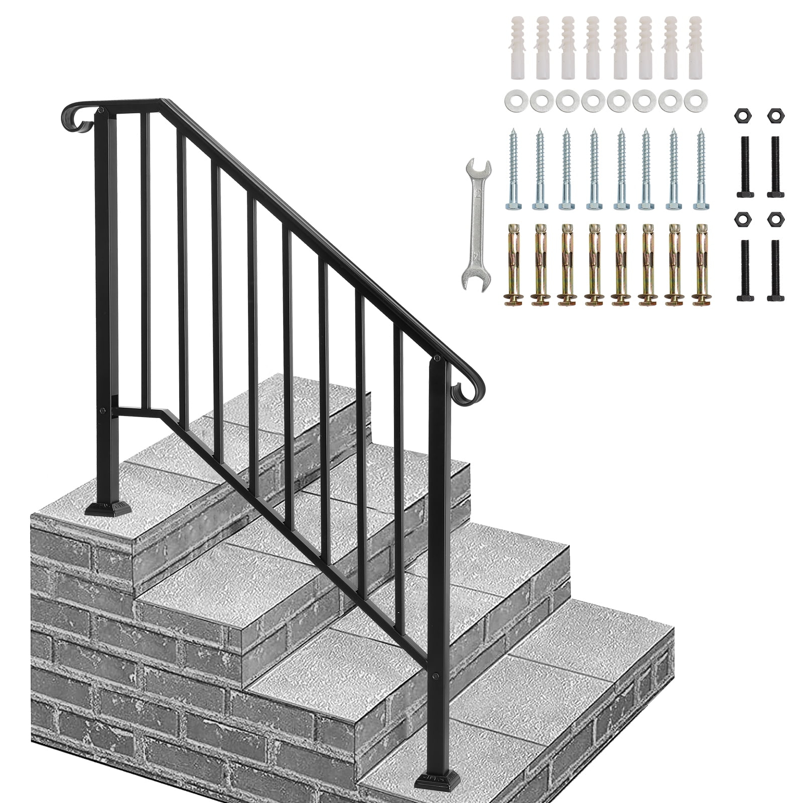 BaytoCare Handrail for Stairs 3-Step Stair Railing Steps Handrail - Black