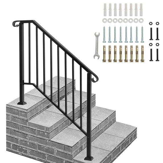 BaytoCare Handrail for Stairs 3-Step Stair Railing Steps Handrail - Black